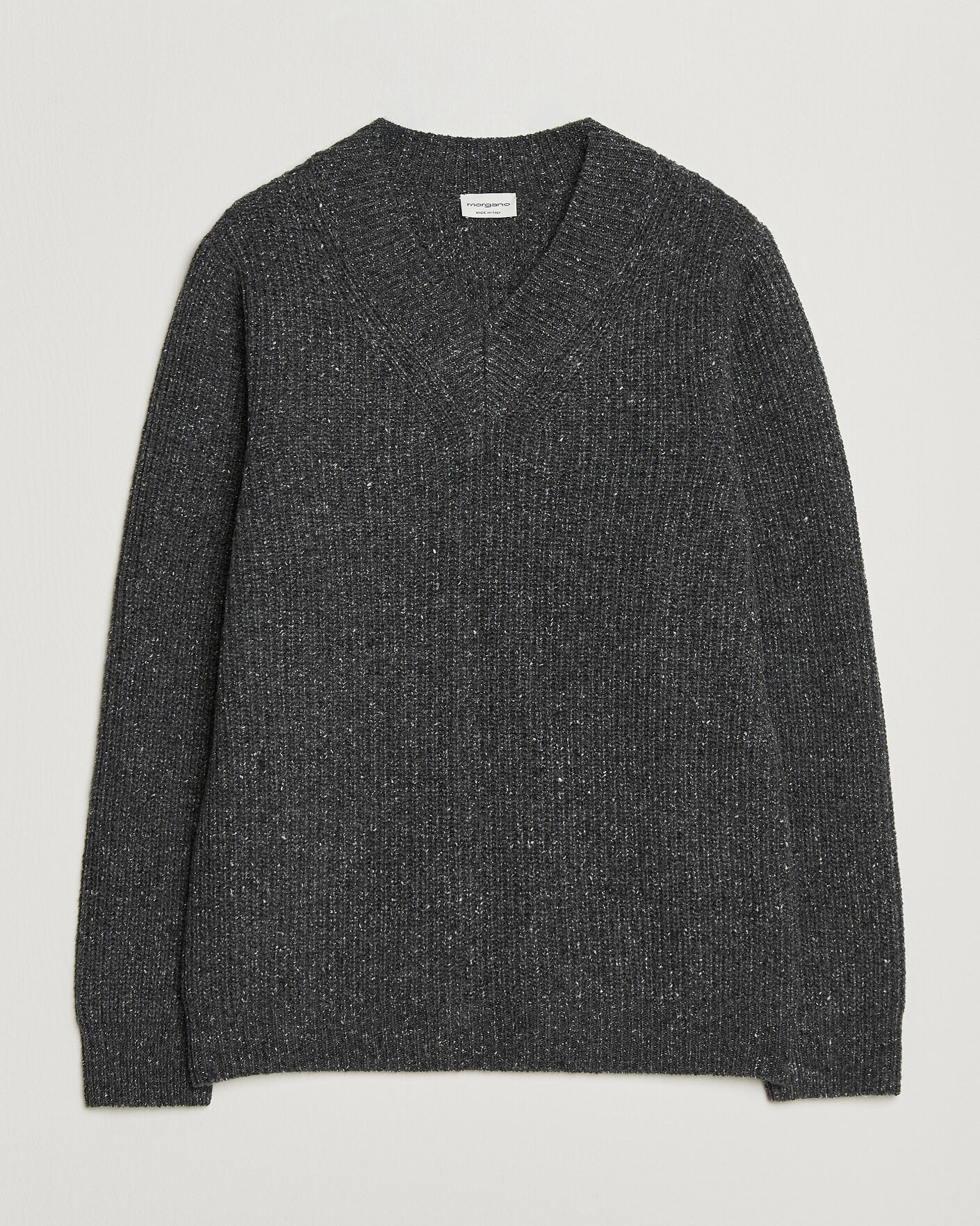 Herre | Trøjer | Morgano | Fisherman Ribb Donegal Knitted V-Neck Dark Grey
