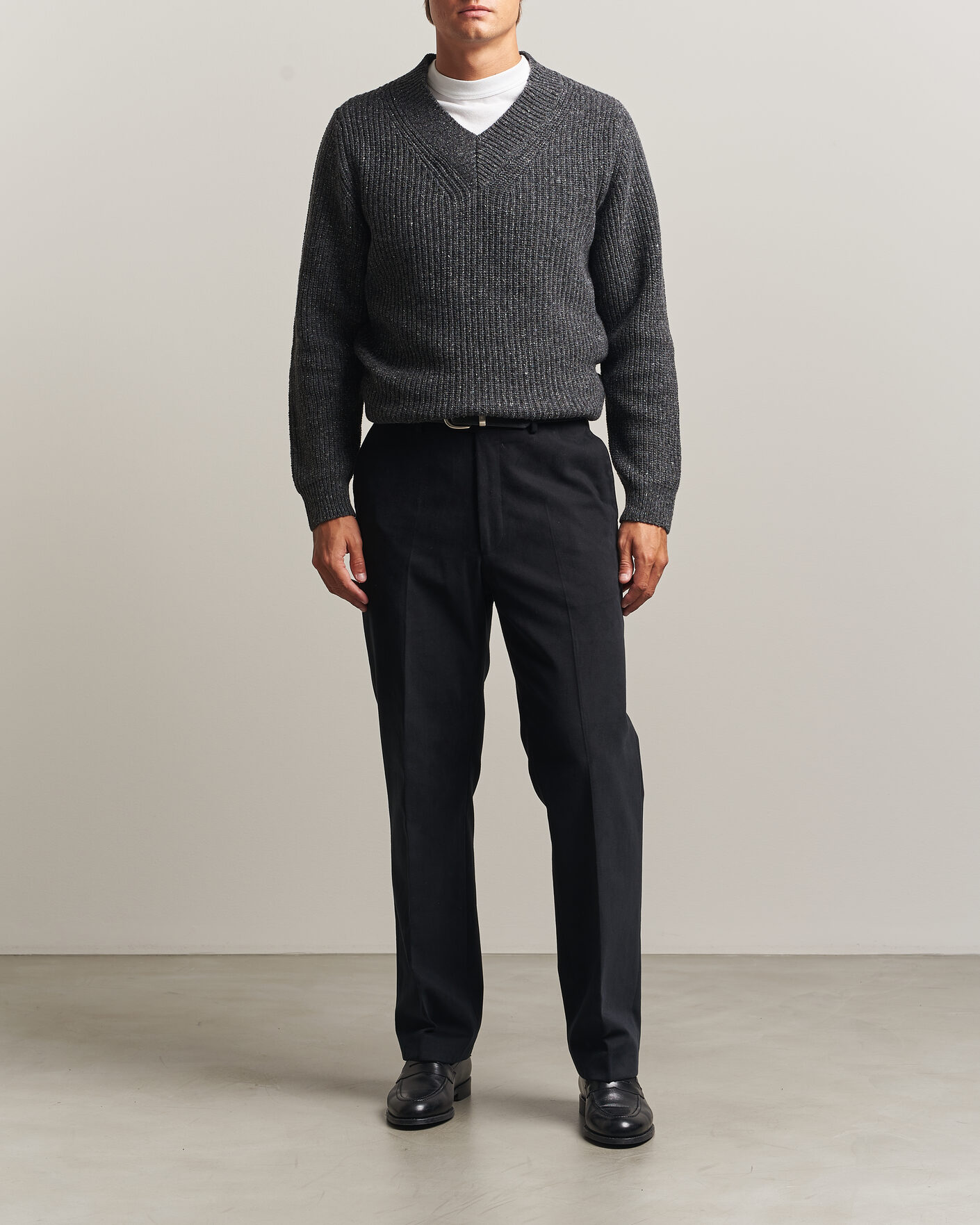 Herre | Trøjer | Morgano | Fisherman Ribb Donegal Knitted V-Neck Dark Grey