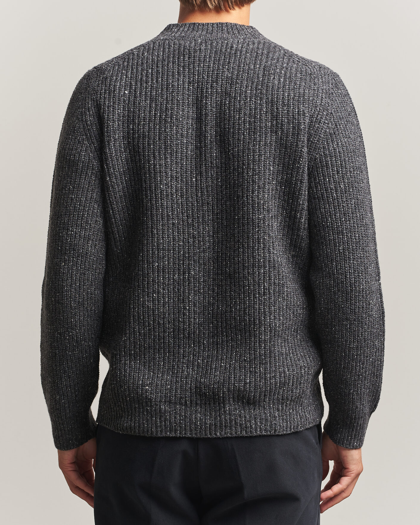 Herre | Trøjer | Morgano | Fisherman Ribb Donegal Knitted V-Neck Dark Grey