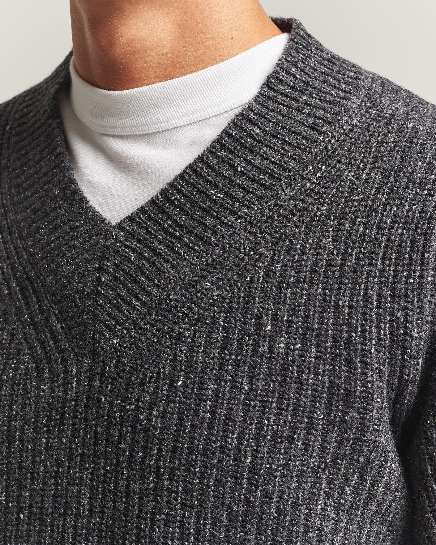 Herre | Trøjer | Morgano | Fisherman Ribb Donegal Knitted V-Neck Dark Grey