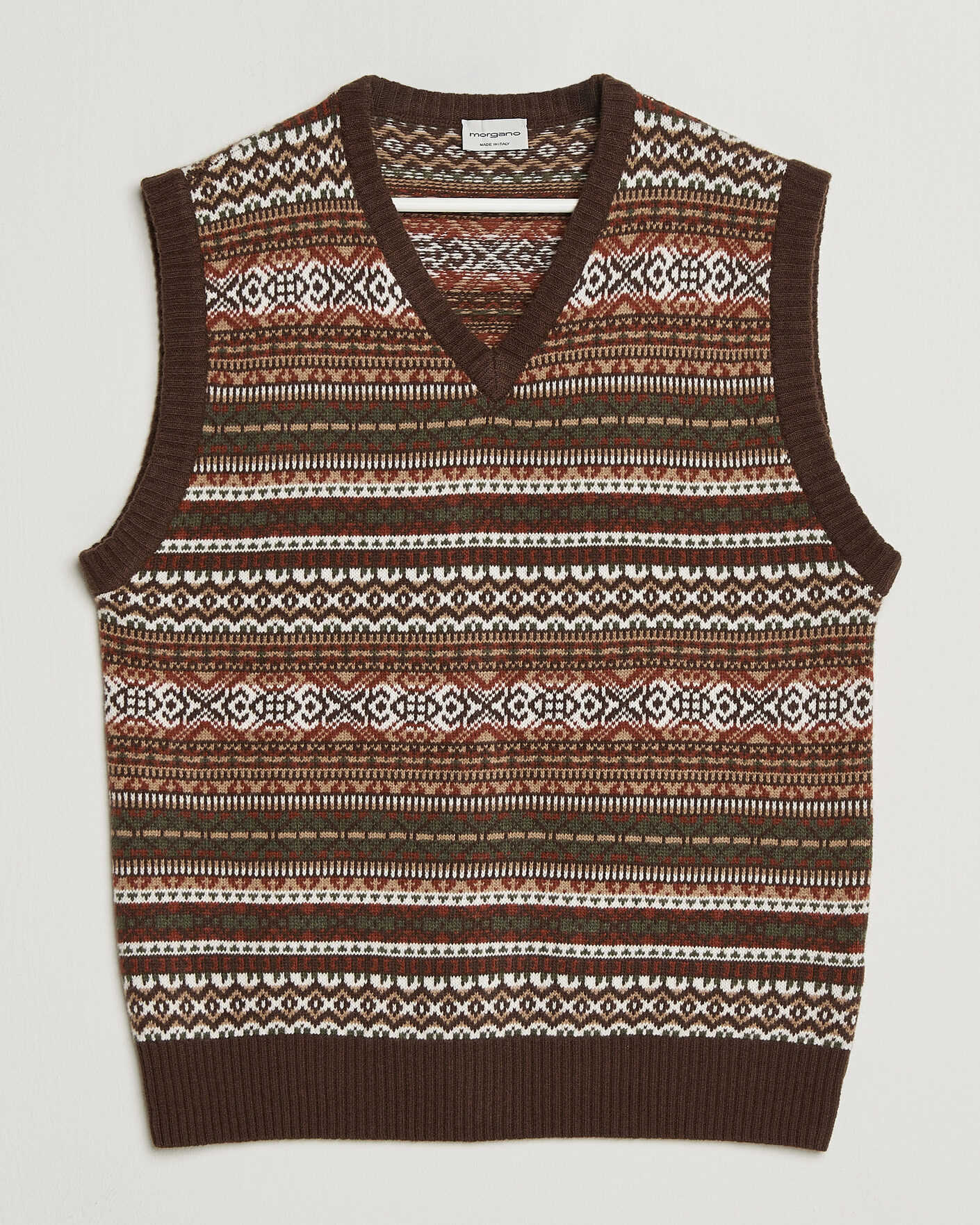 Herre | Trøjer | Morgano | Wool/Cashmere Fair Isle Knitted Vest Brown