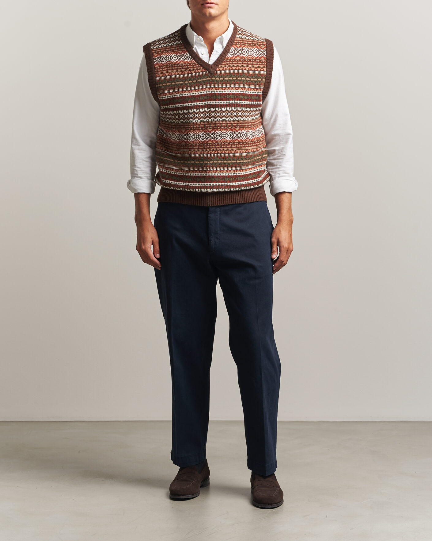 Herre | Trøjer | Morgano | Wool/Cashmere Fair Isle Knitted Vest Brown