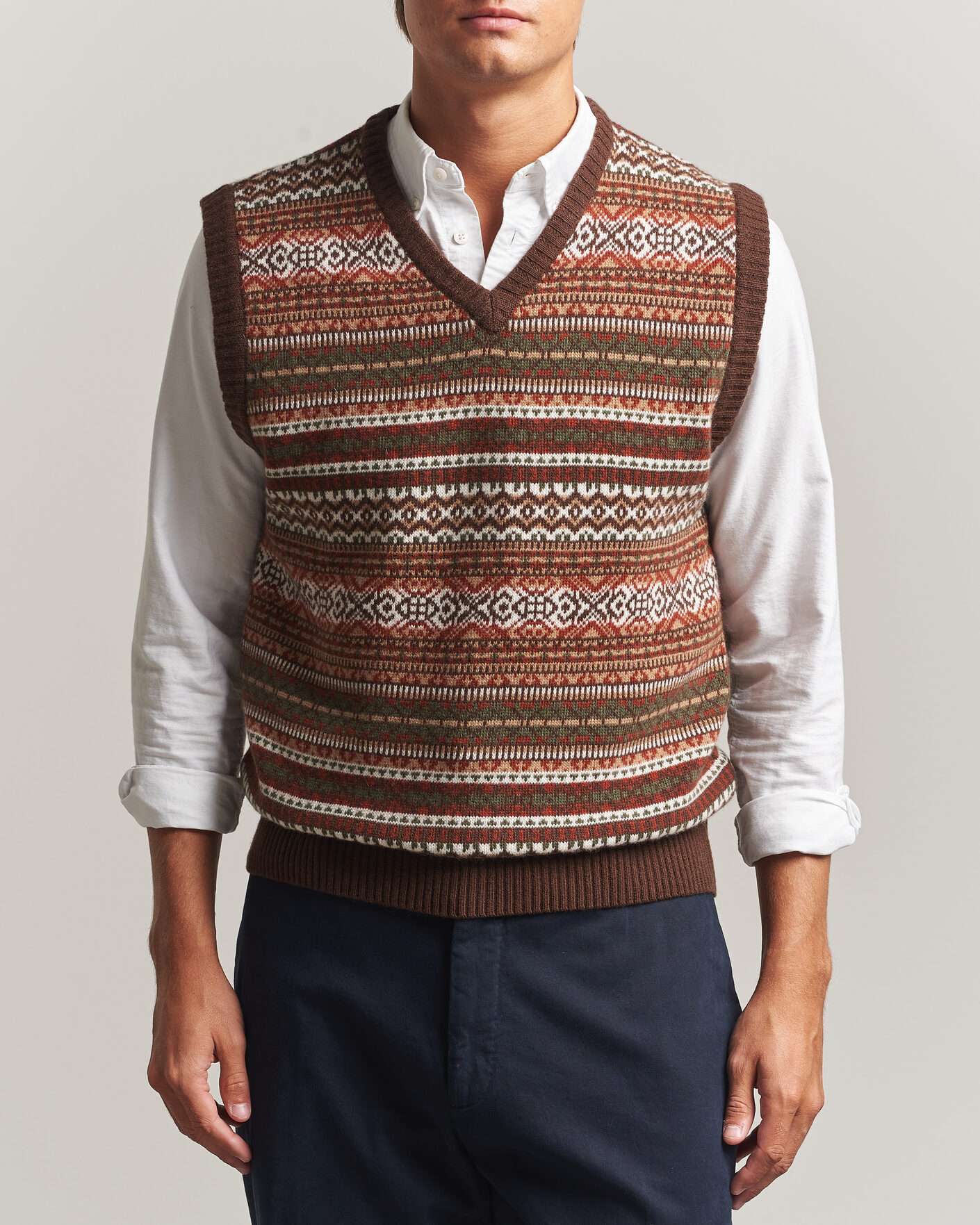 Herre | Trøjer | Morgano | Wool/Cashmere Fair Isle Knitted Vest Brown