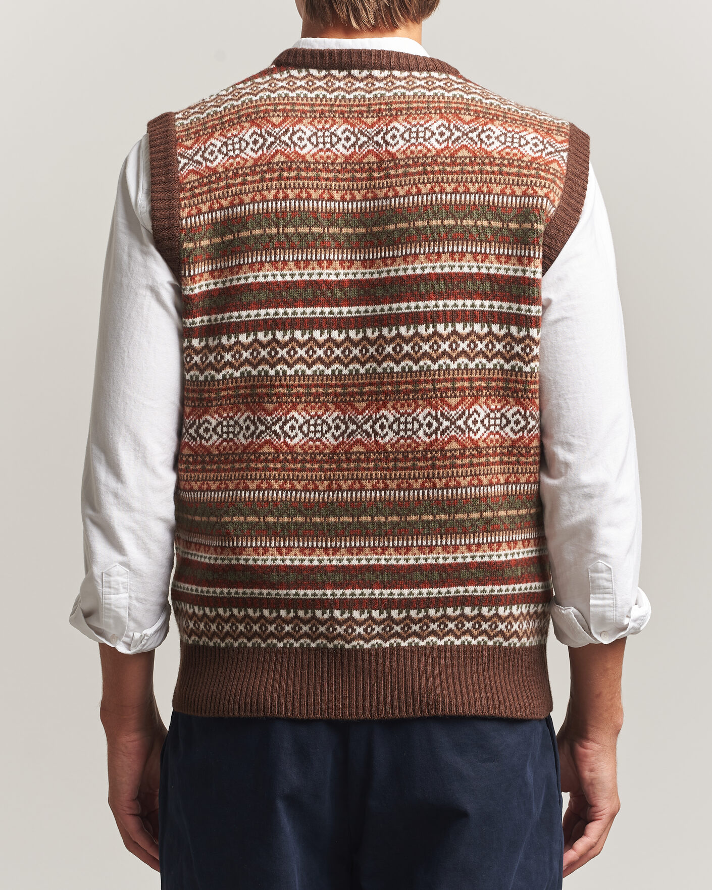 Herre | Trøjer | Morgano | Wool/Cashmere Fair Isle Knitted Vest Brown