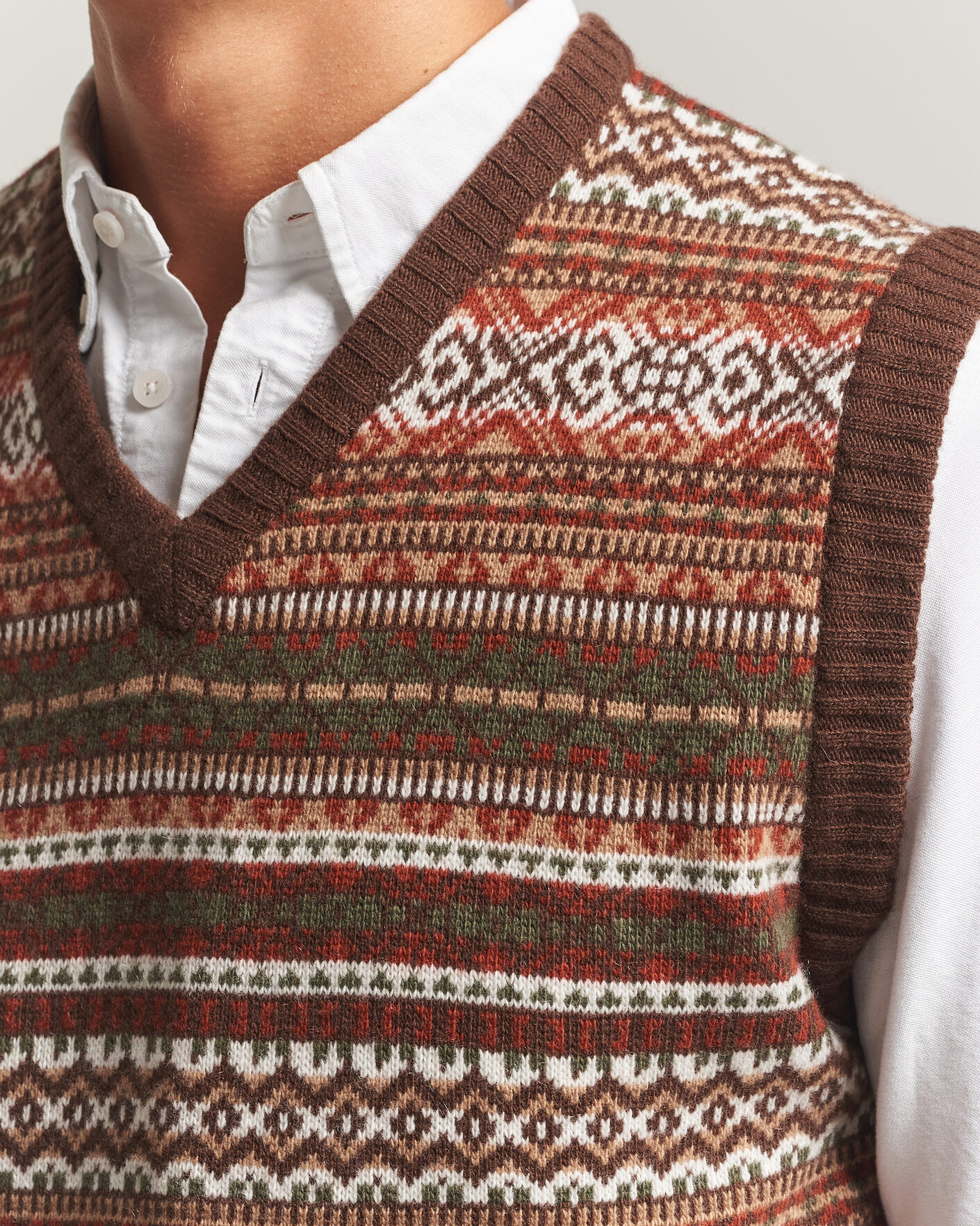 Herre | Trøjer | Morgano | Wool/Cashmere Fair Isle Knitted Vest Brown