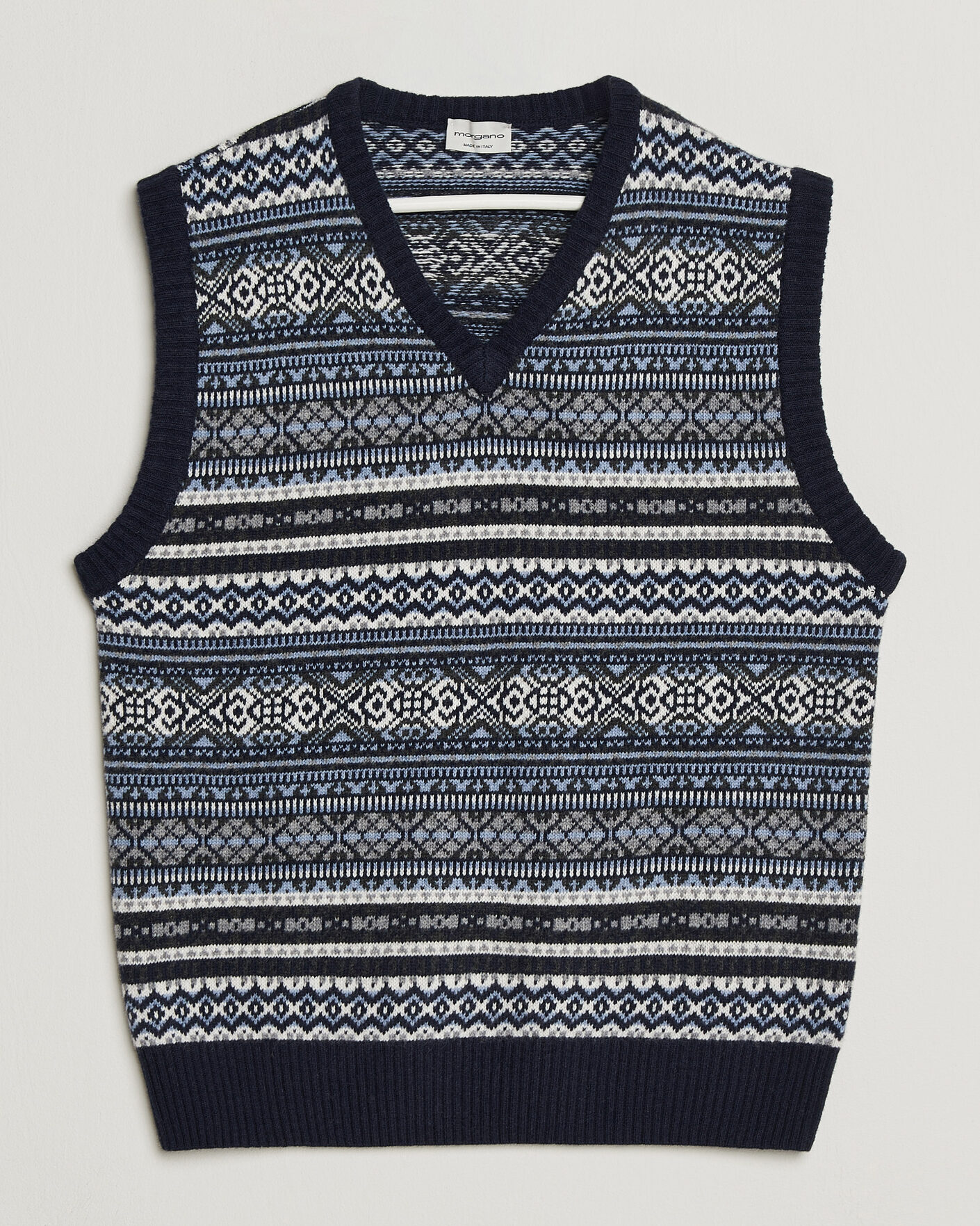 Herre | Trøjer | Morgano | Wool/Cashmere Fair Isle Knitted Vest Navy