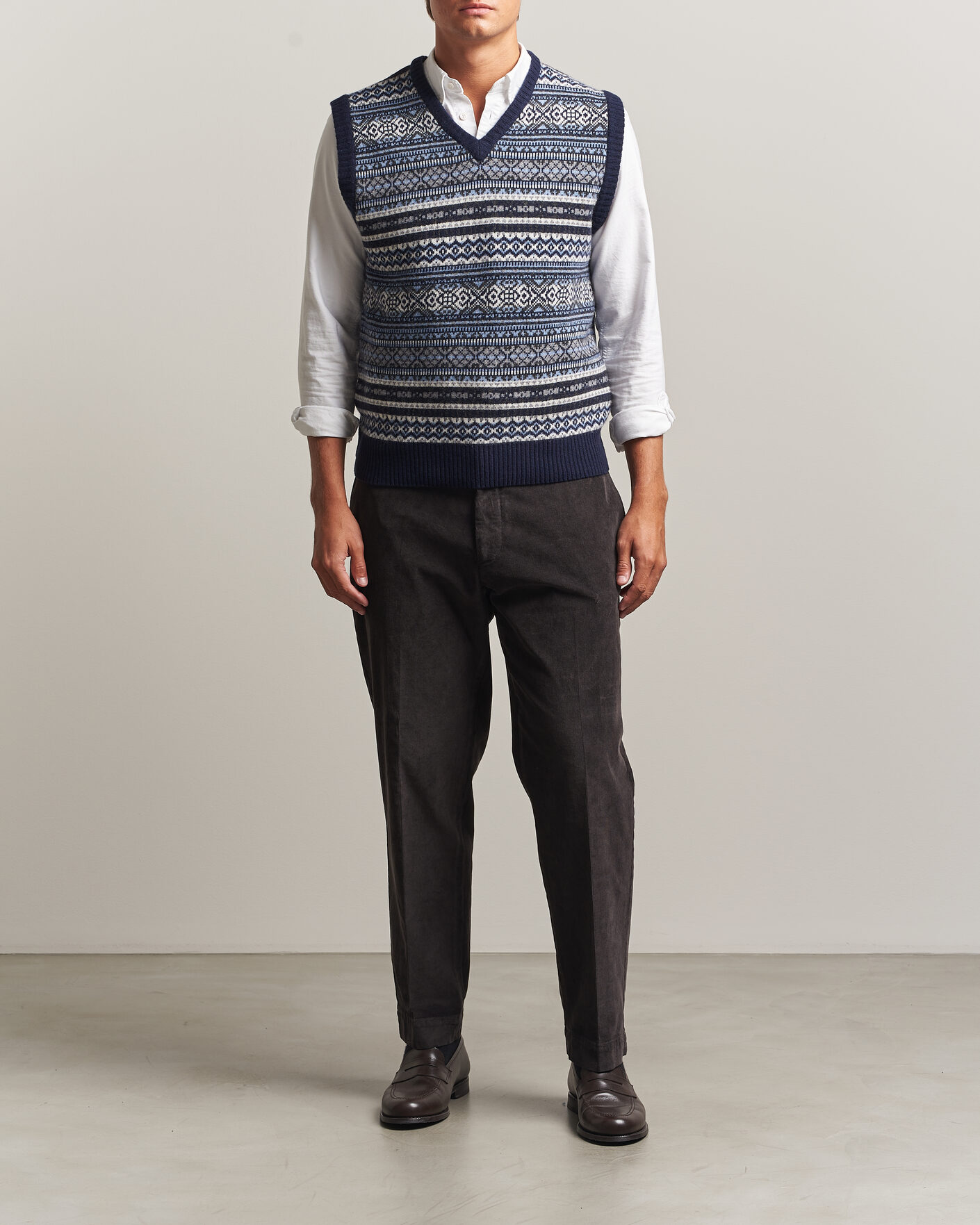 Herre | Trøjer | Morgano | Wool/Cashmere Fair Isle Knitted Vest Navy