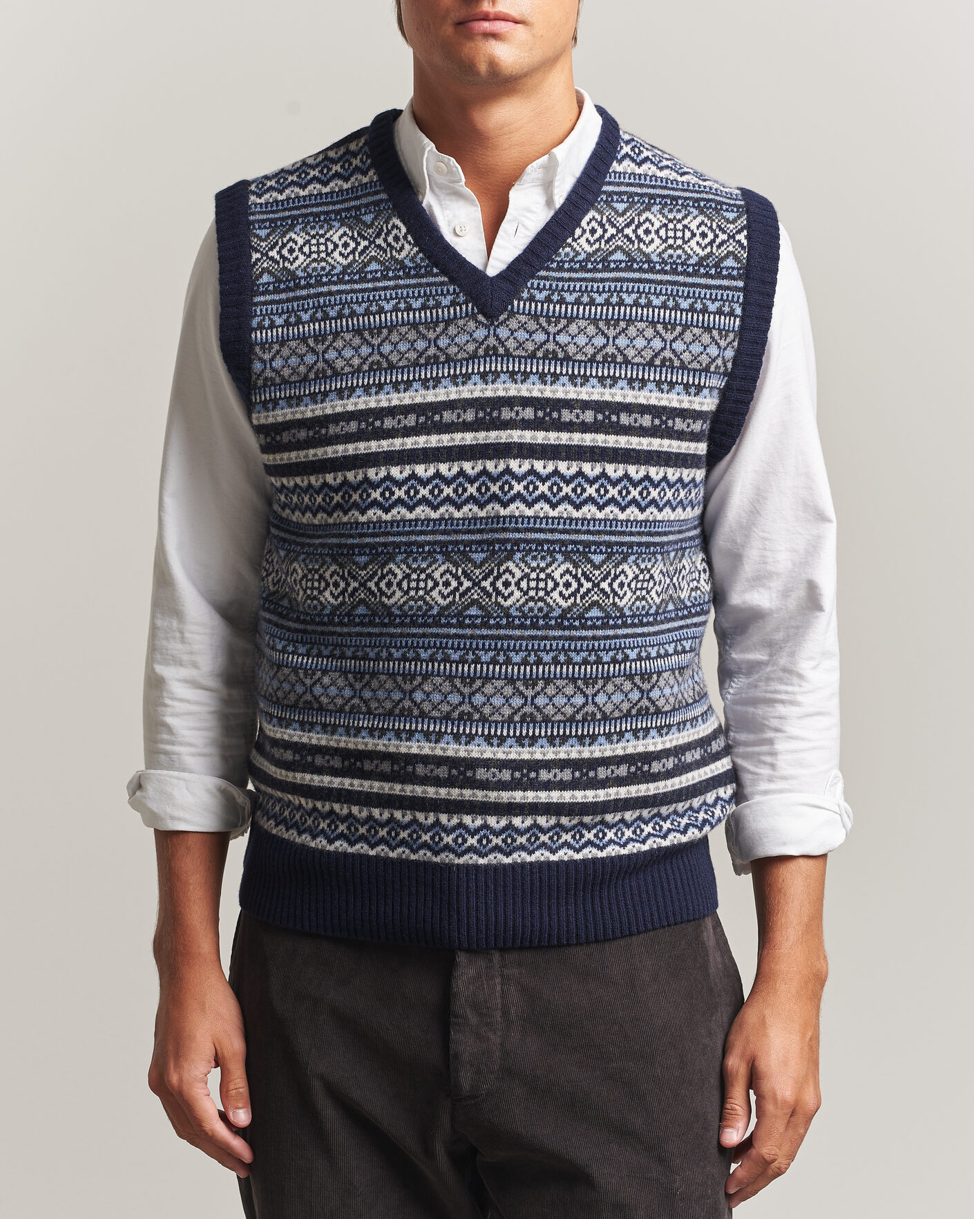 Herre | Trøjer | Morgano | Wool/Cashmere Fair Isle Knitted Vest Navy