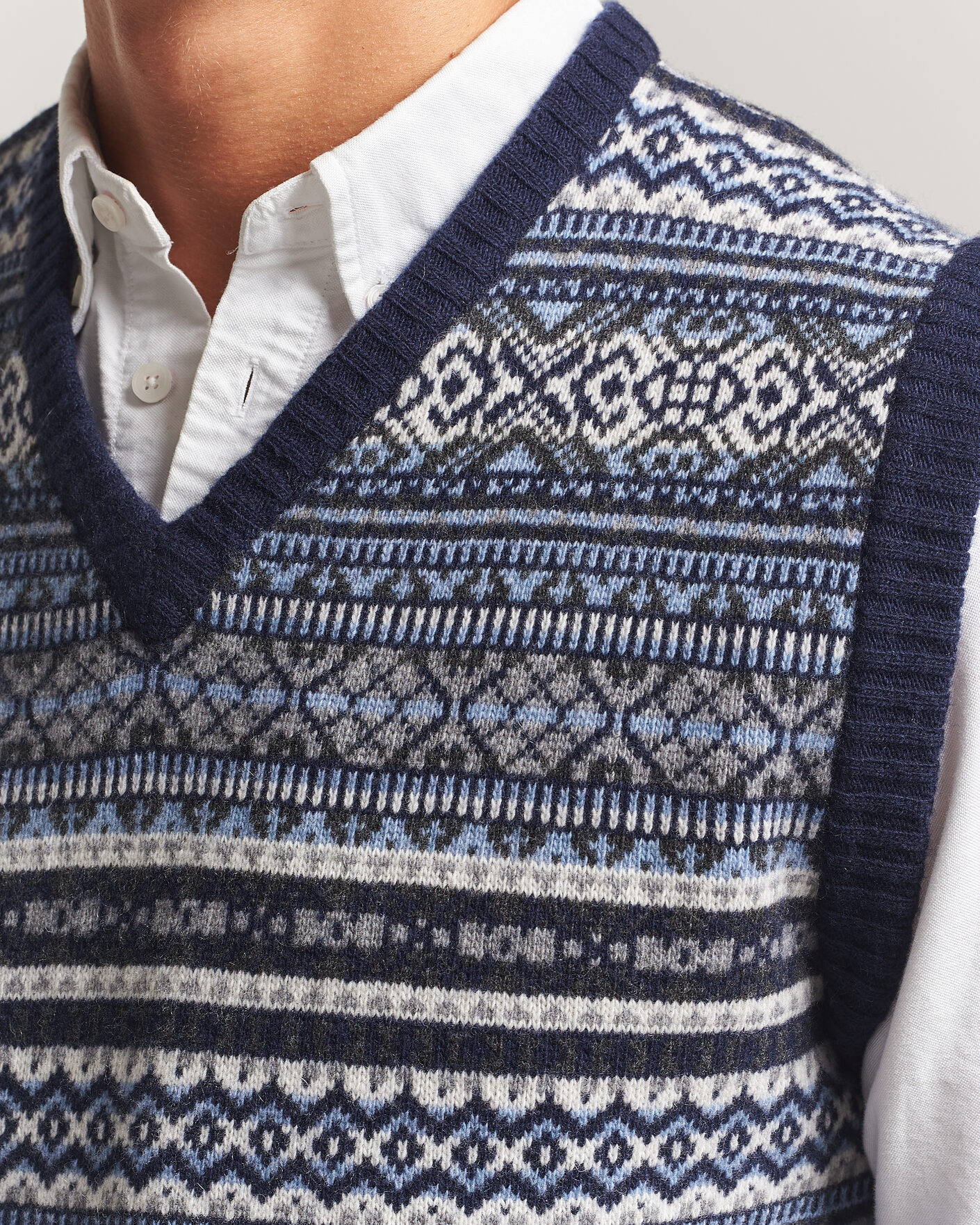Herre | Trøjer | Morgano | Wool/Cashmere Fair Isle Knitted Vest Navy