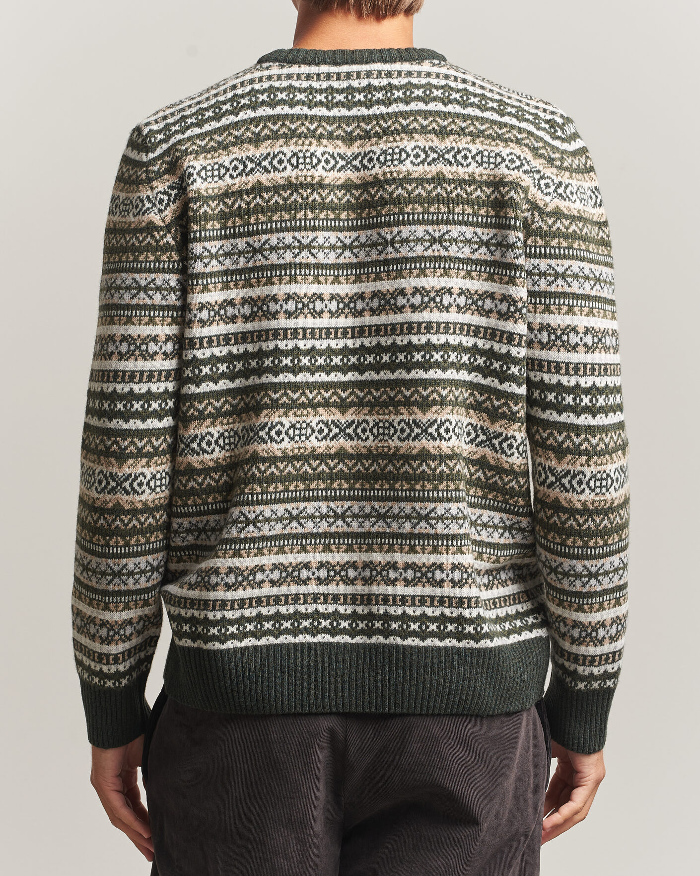 Herre | Trøjer | Morgano | Wool/Cashmere Fair Isle Knitted Crewneck Green