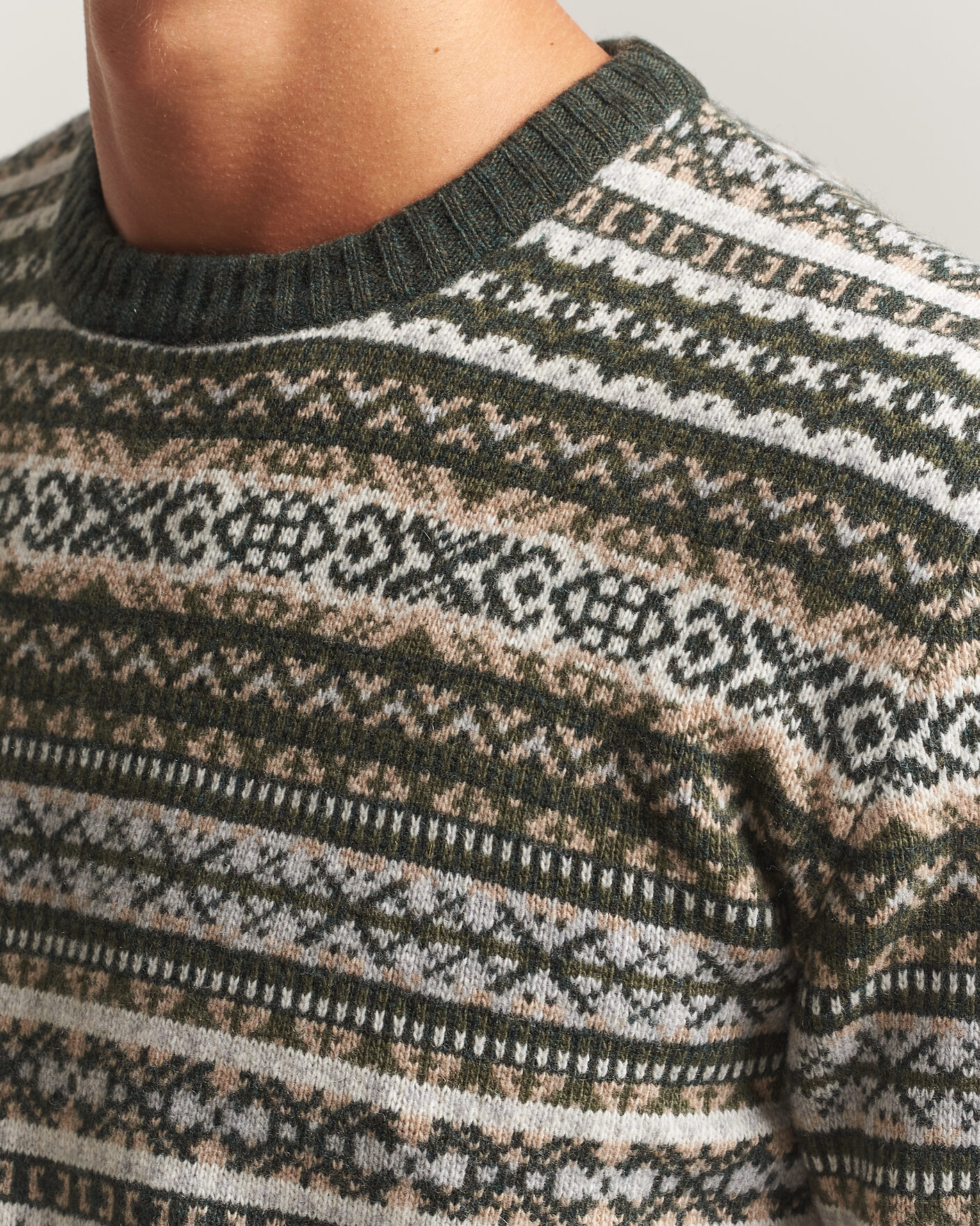 Herre | Trøjer | Morgano | Wool/Cashmere Fair Isle Knitted Crewneck Green