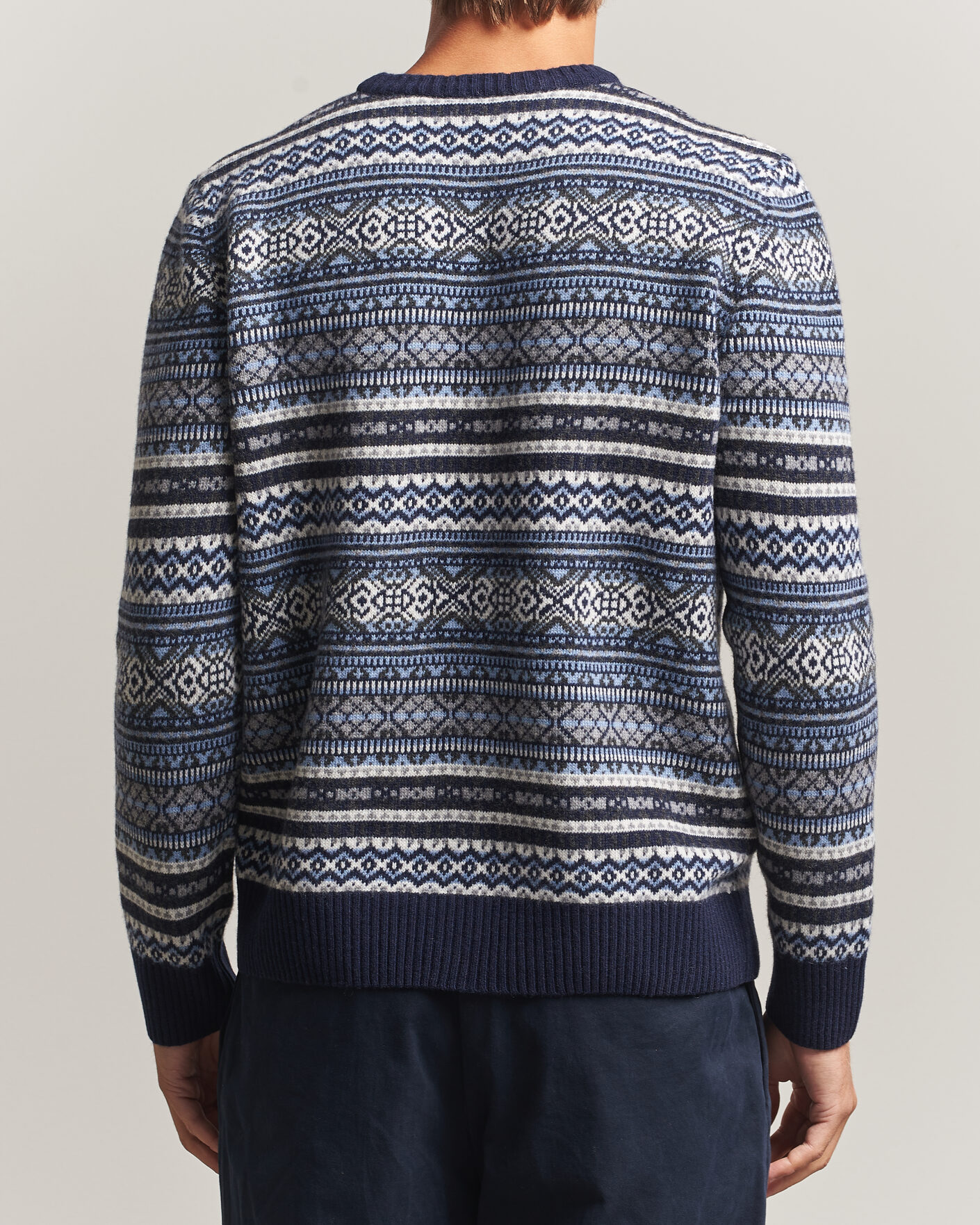 Herre | Trøjer | Morgano | Wool/Cashmere Fair Isle Knitted Crewneck Navy