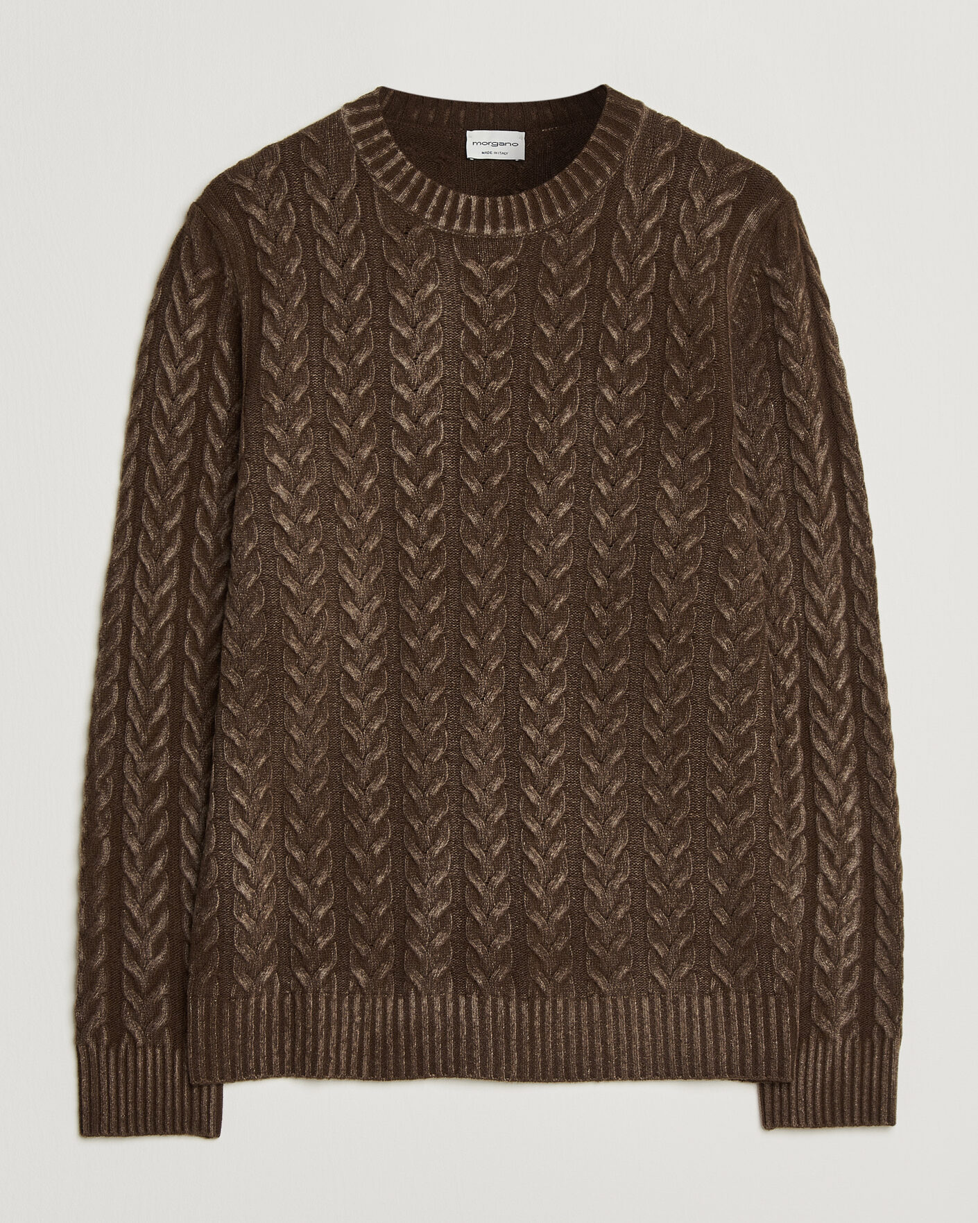 Herre | Trøjer | Morgano | Cable Knitted Brushed Dyed Wool Crew Brown