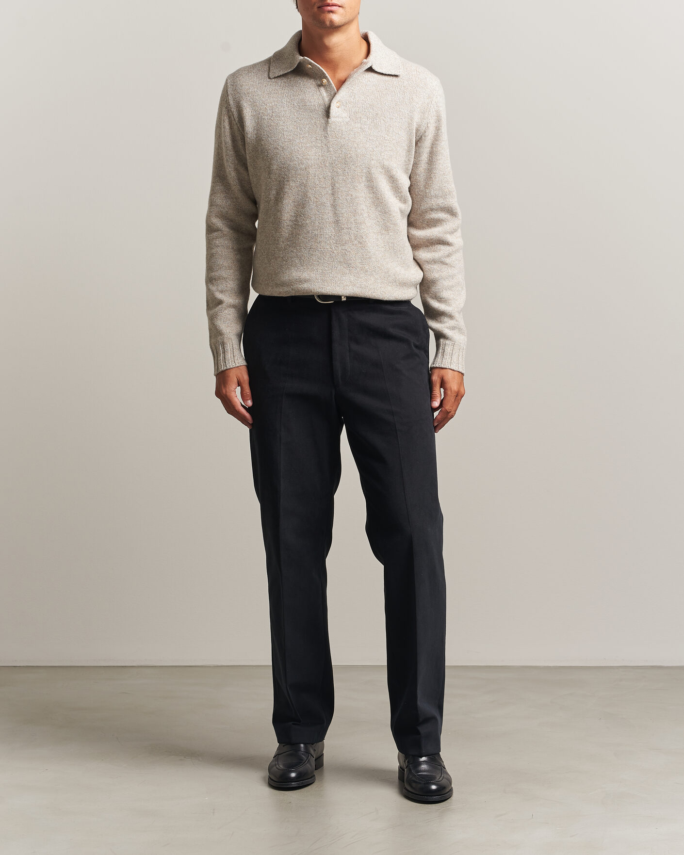 Herre | Trøjer | Morgano | Wool/Cashmere Knitted Polo Beige