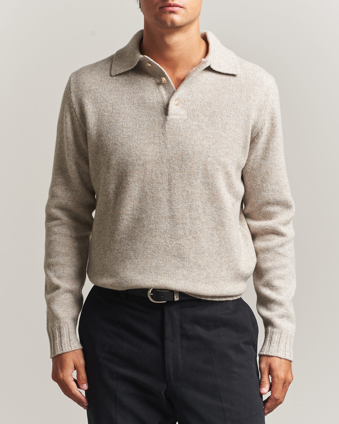 Herre | Trøjer | Morgano | Wool/Cashmere Knitted Polo Beige