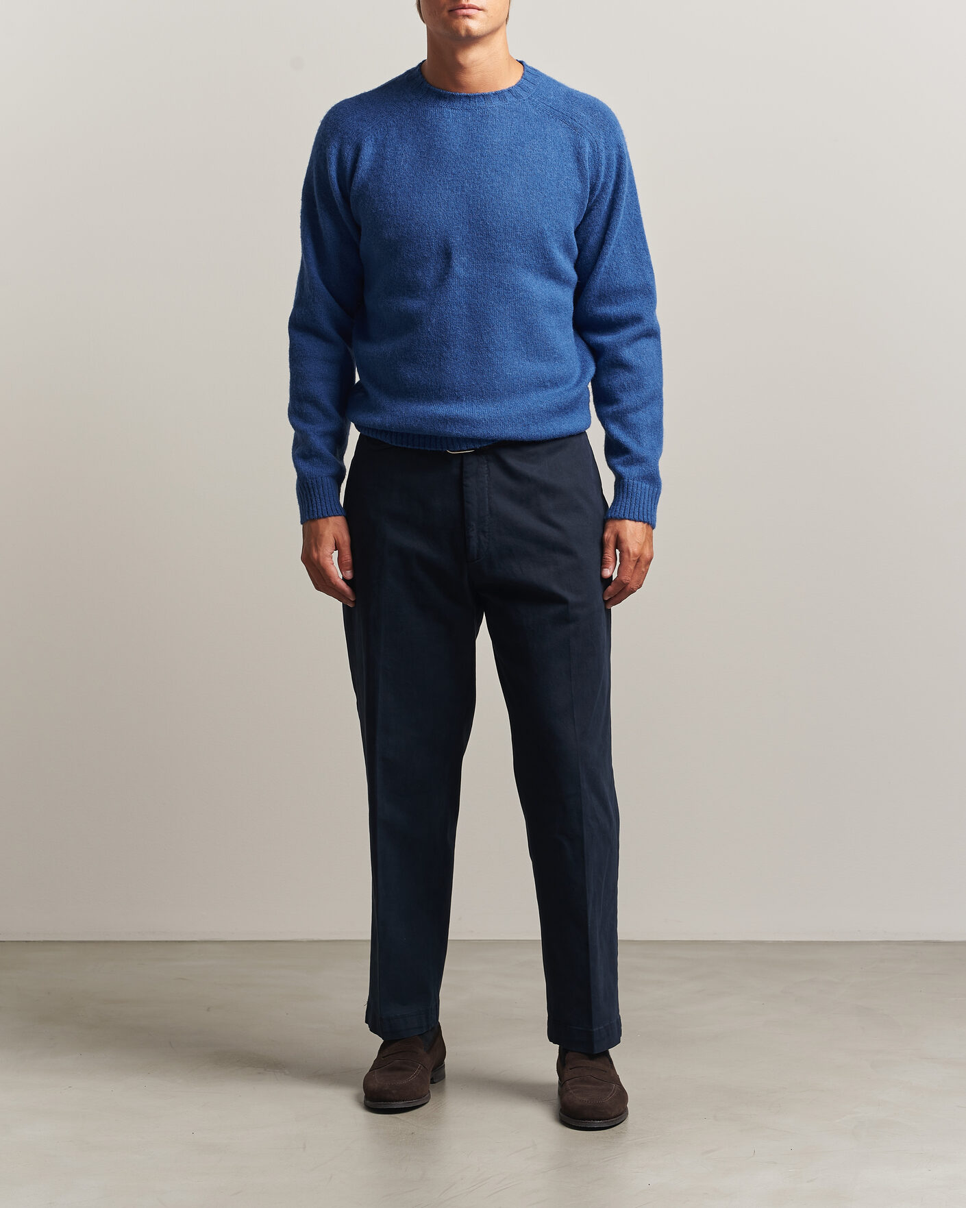 Herre | Trøjer | Morgano | Brushed Wool Crewneck High Blue