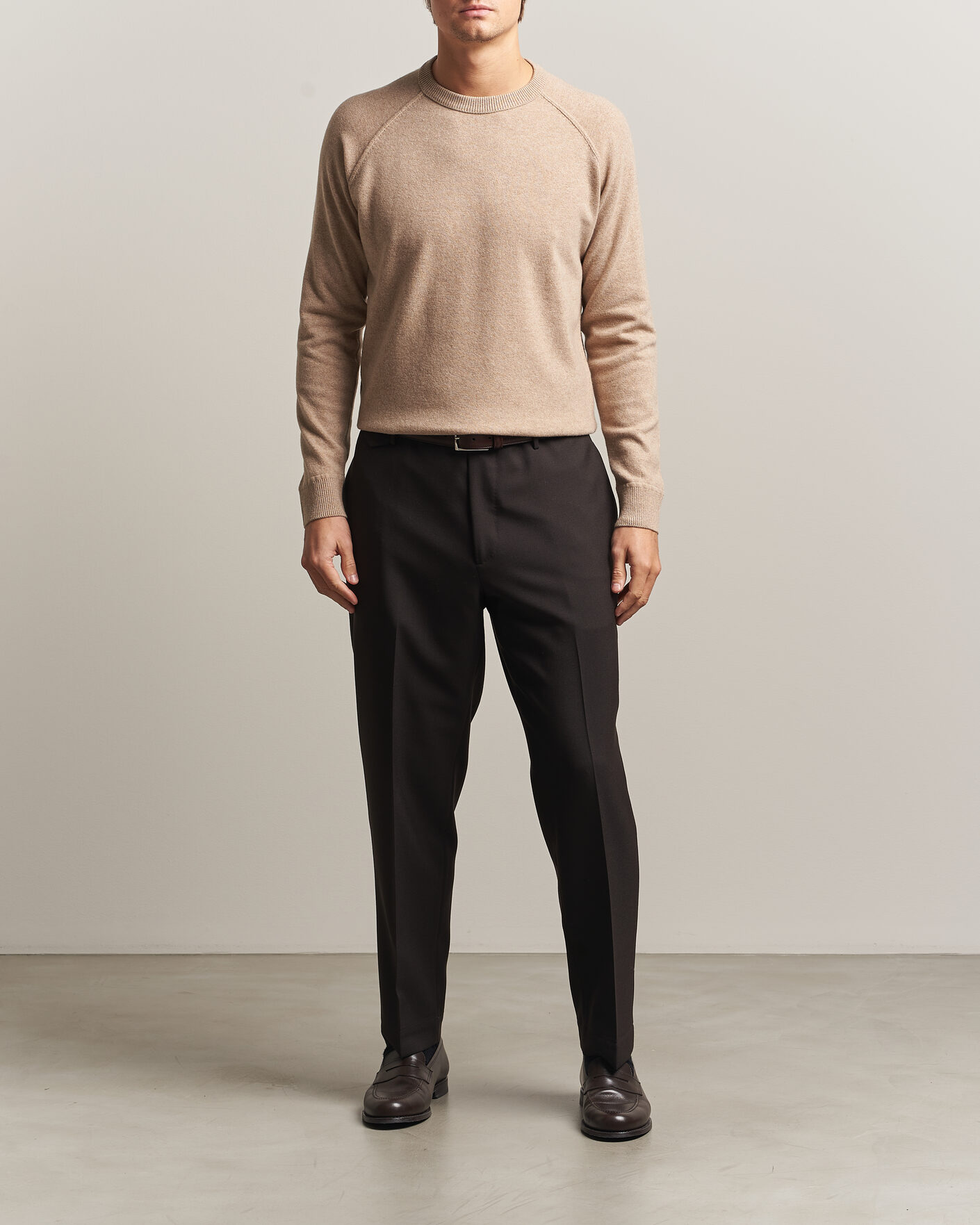 Herre | Trøjer | Morgano | Wool/Cashmere Raglan Crew Beige