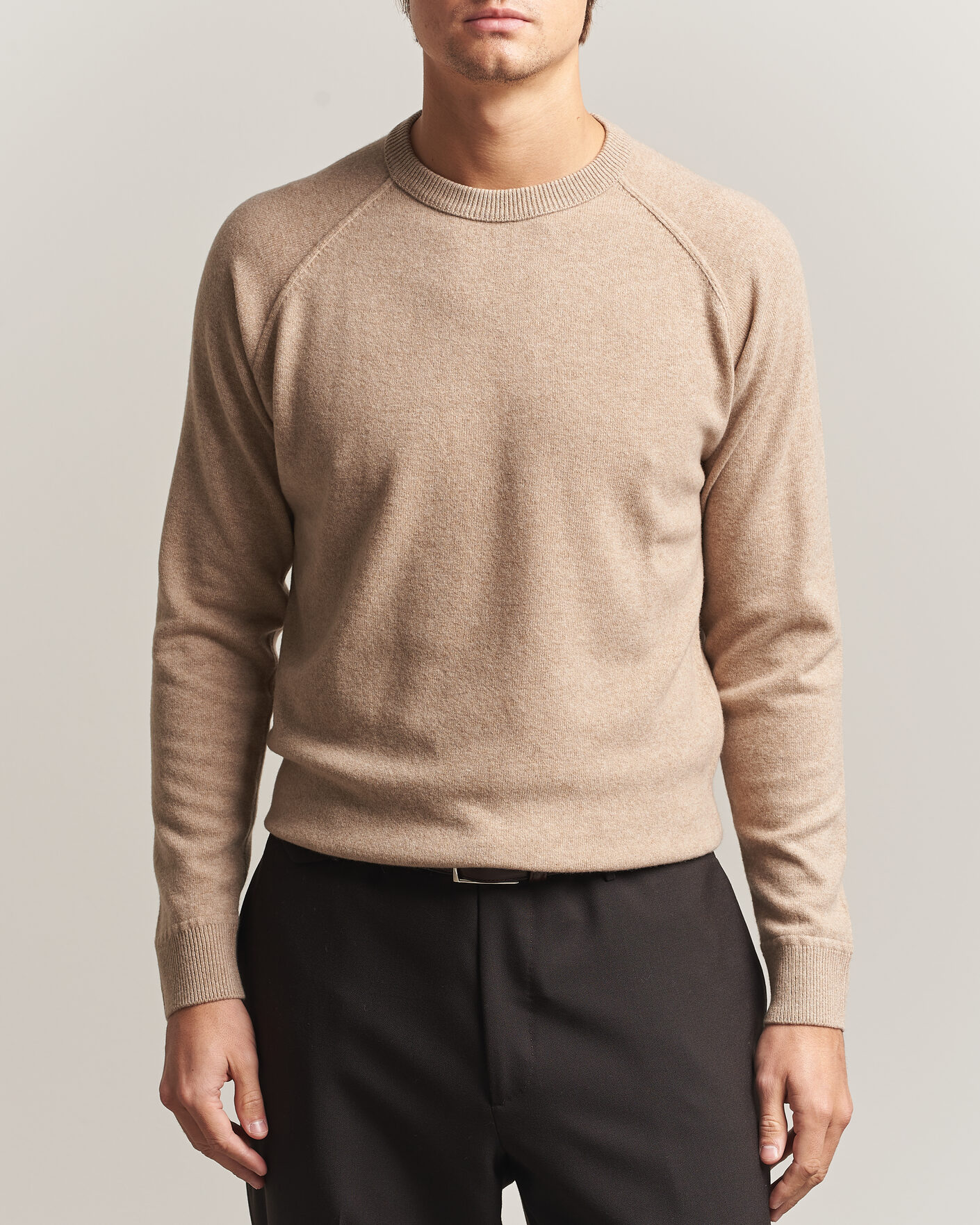 Herre | Trøjer | Morgano | Wool/Cashmere Raglan Crew Beige