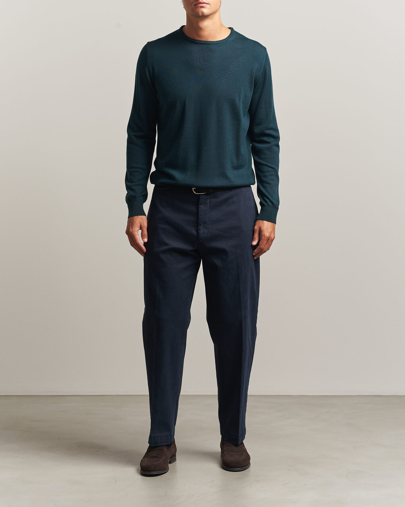 Herre | Trøjer | Morgano | Extra Fine Merino Wool Crewneck Bottle Green