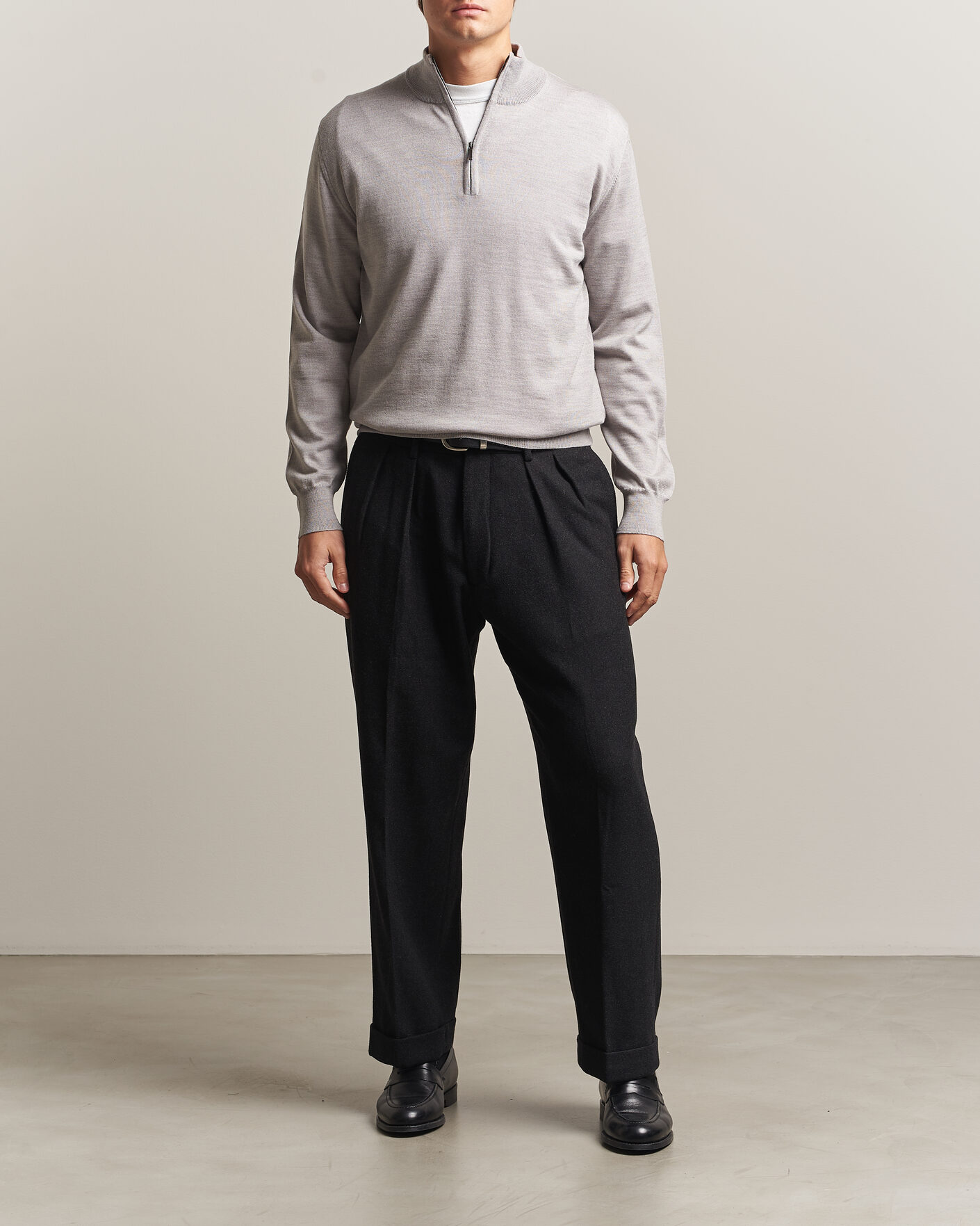 Herre | Trøjer | Morgano | Extra Fine Merino Wool Half-Zip Light Grey