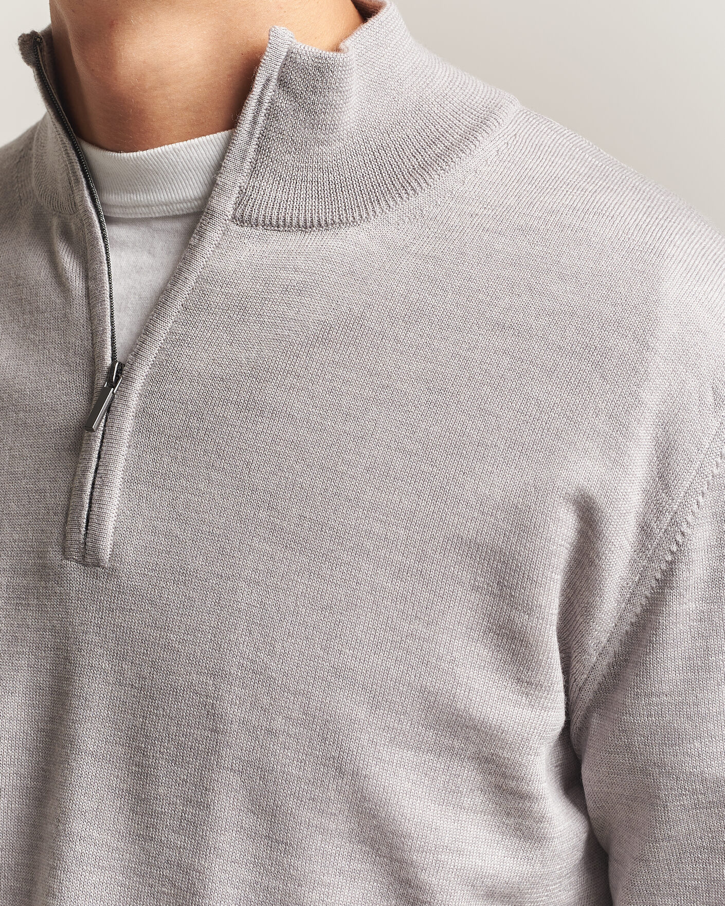 Herre | Trøjer | Morgano | Extra Fine Merino Wool Half-Zip Light Grey