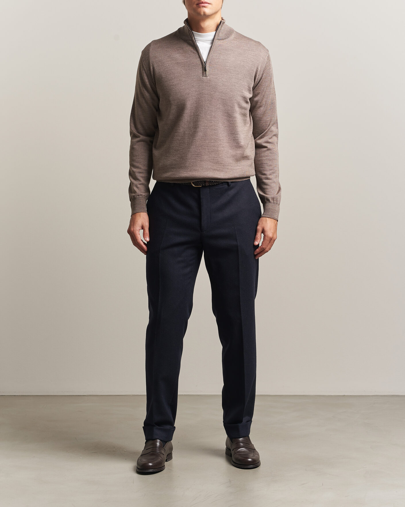 Herre | Trøjer | Morgano | Extra Fine Merino Wool Half-Zip Mid Brown