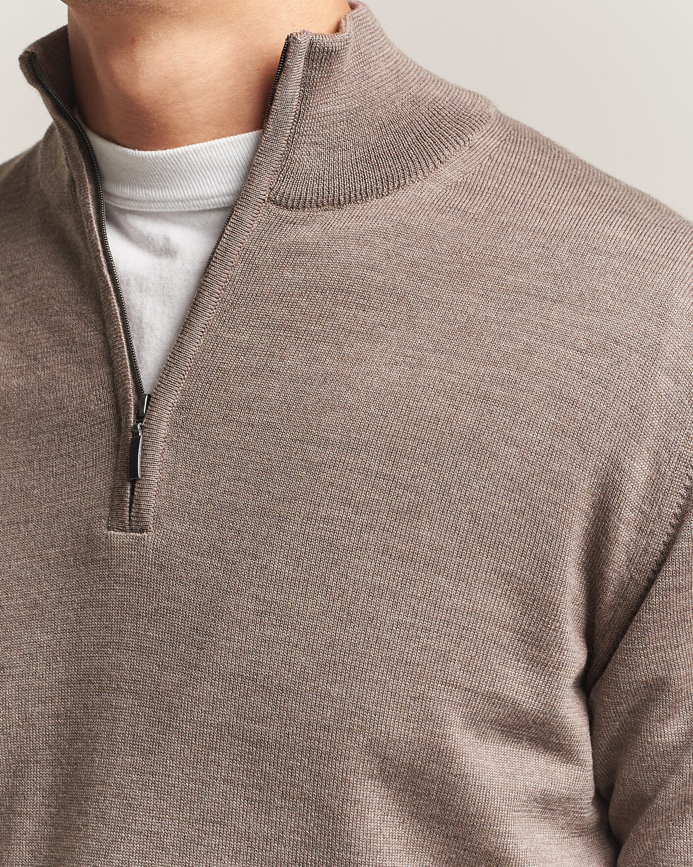 Herre | Trøjer | Morgano | Extra Fine Merino Wool Half-Zip Mid Brown