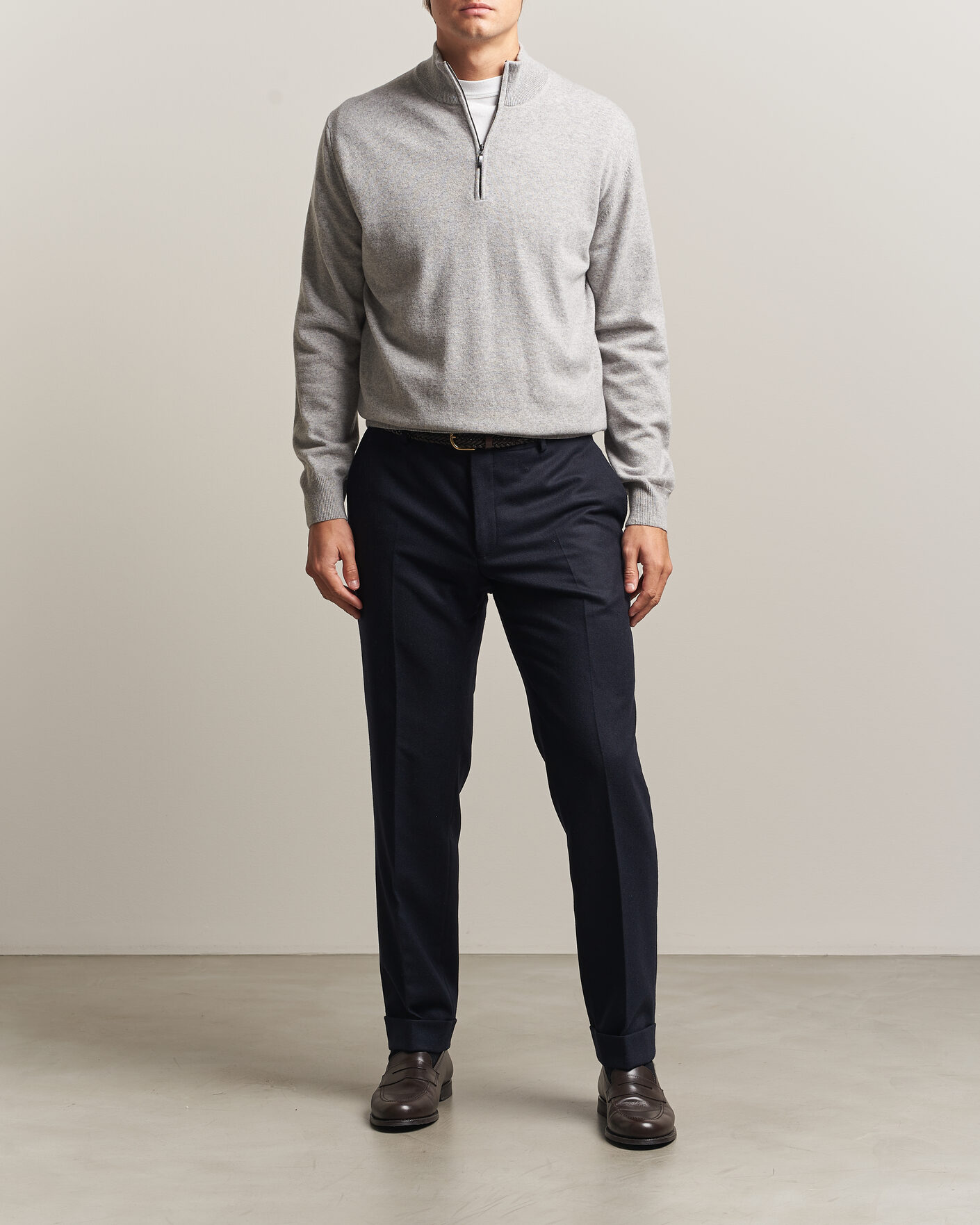 Herre | Trøjer | Morgano | Wool/Cashmere Half-Zip Mid Grey