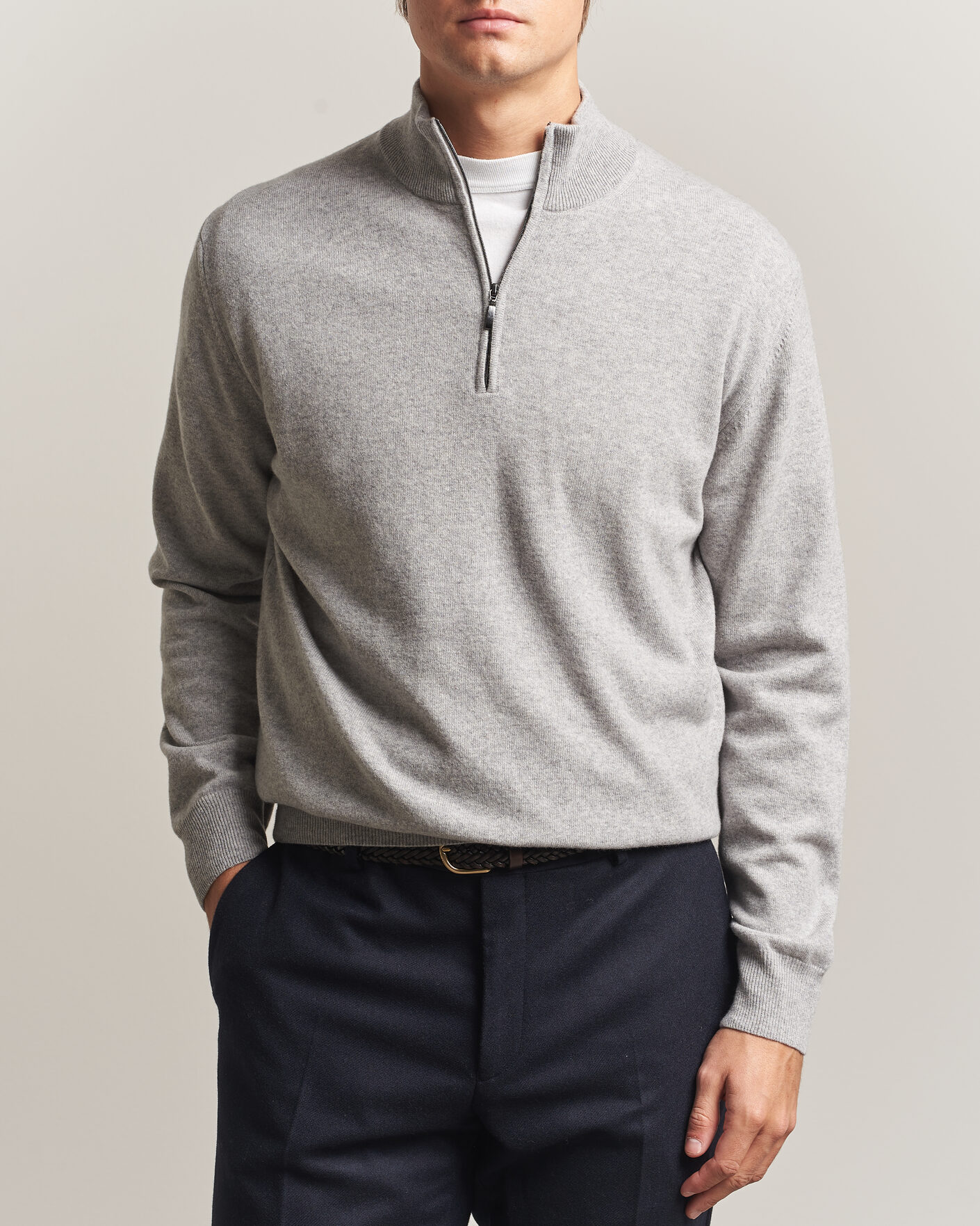 Herre | Trøjer | Morgano | Wool/Cashmere Half-Zip Mid Grey