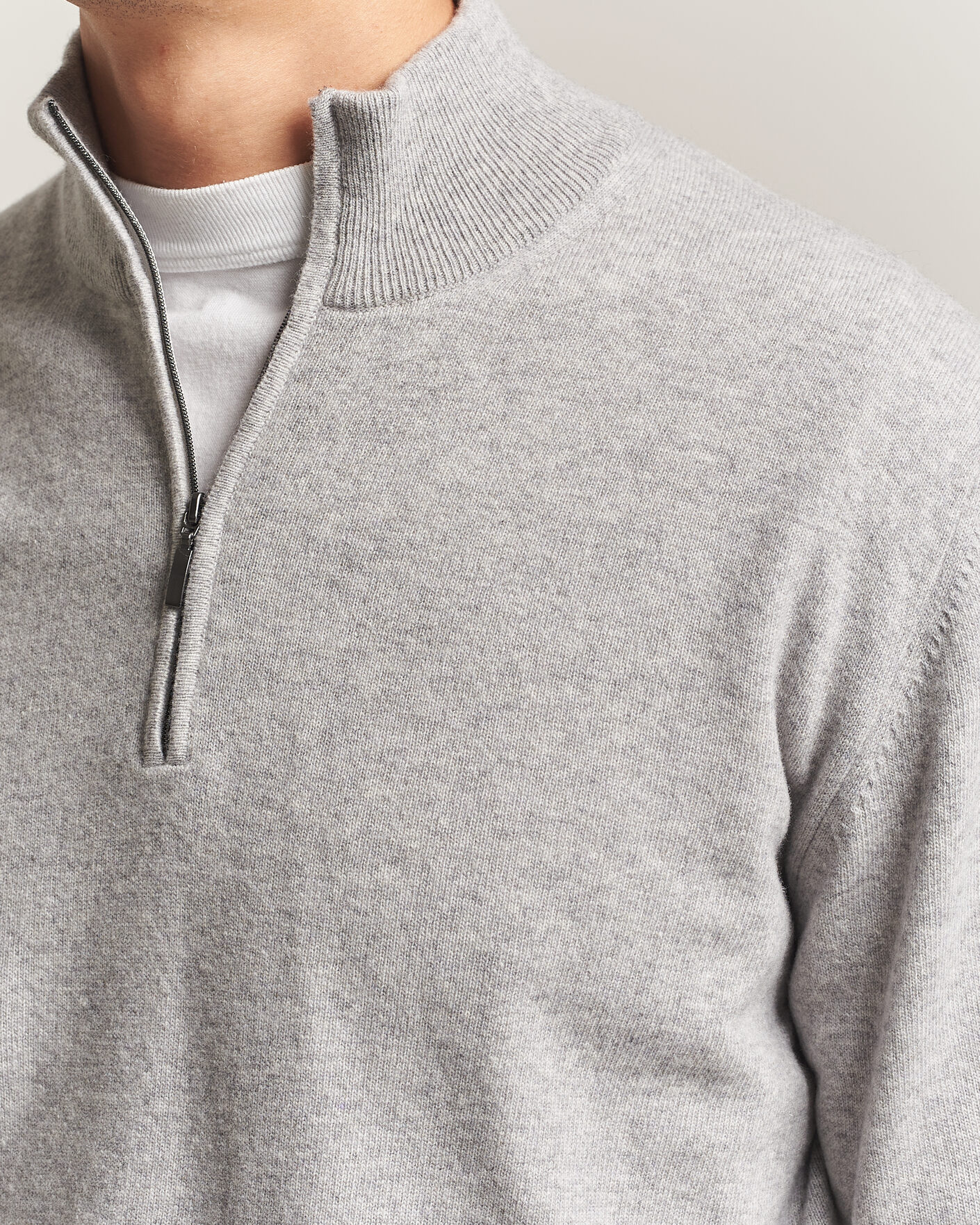 Herre | Trøjer | Morgano | Wool/Cashmere Half-Zip Mid Grey