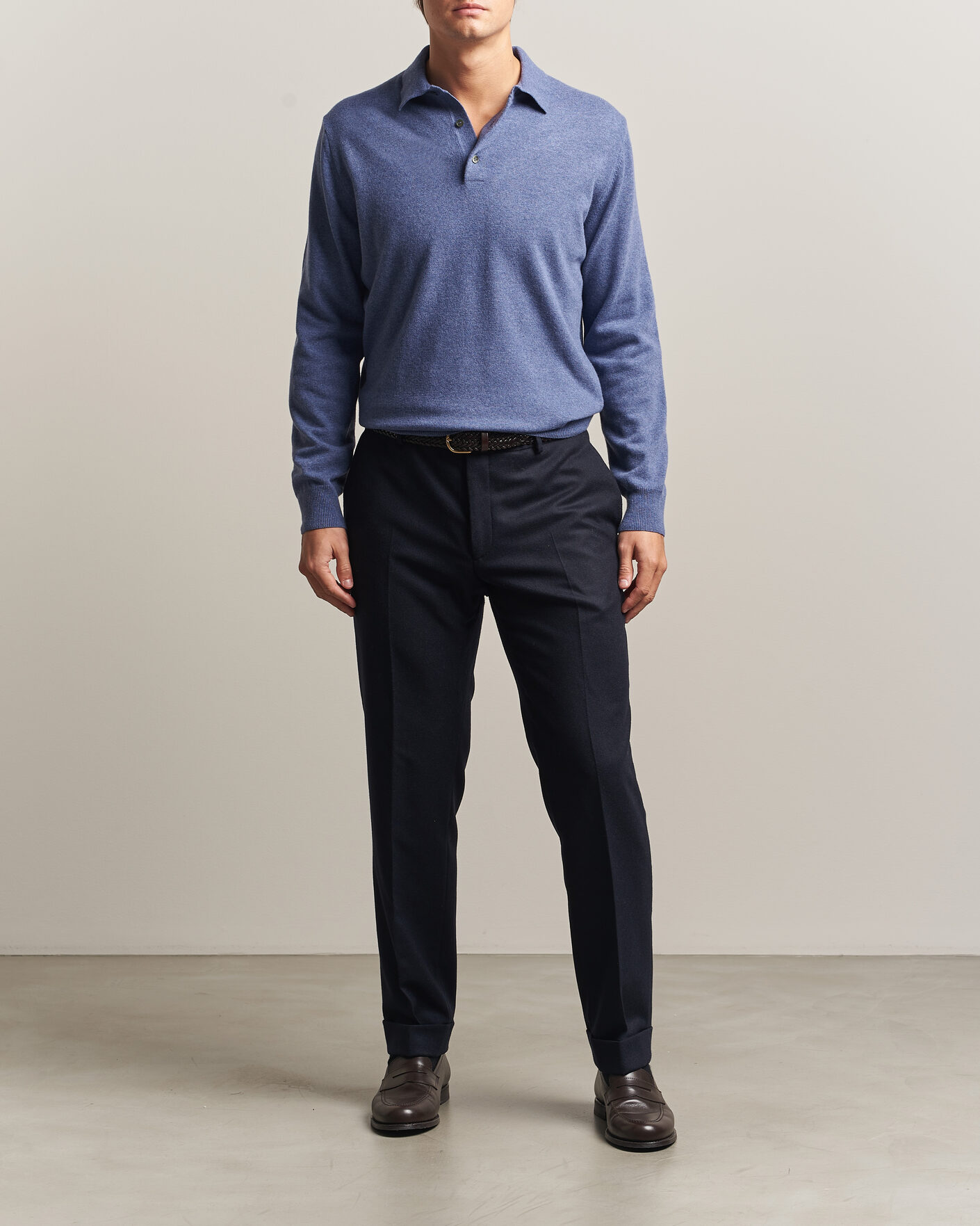 Herre | Trøjer | Morgano | Wool/Cashmere Polo Mid Blue