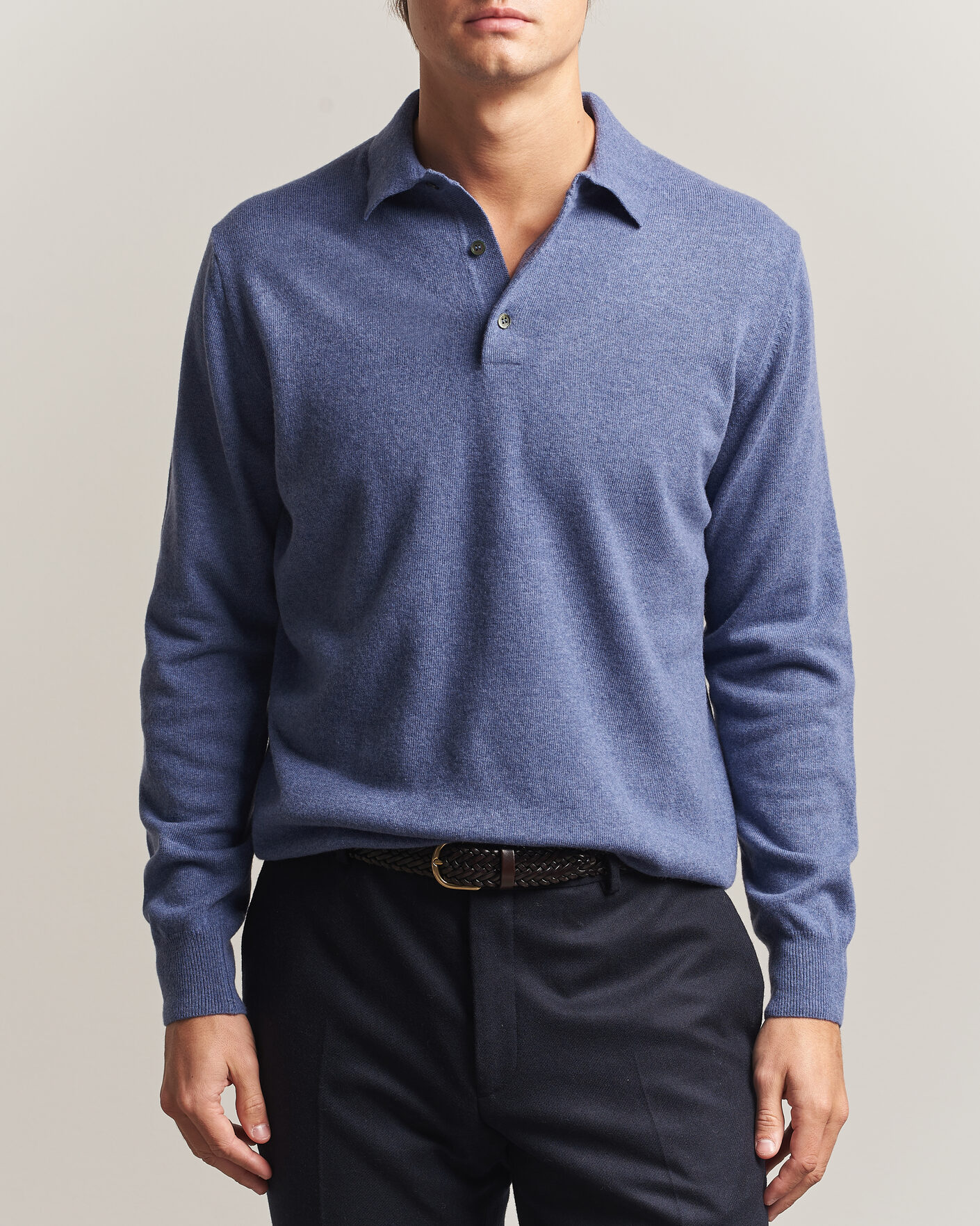 Herre | Trøjer | Morgano | Wool/Cashmere Polo Mid Blue