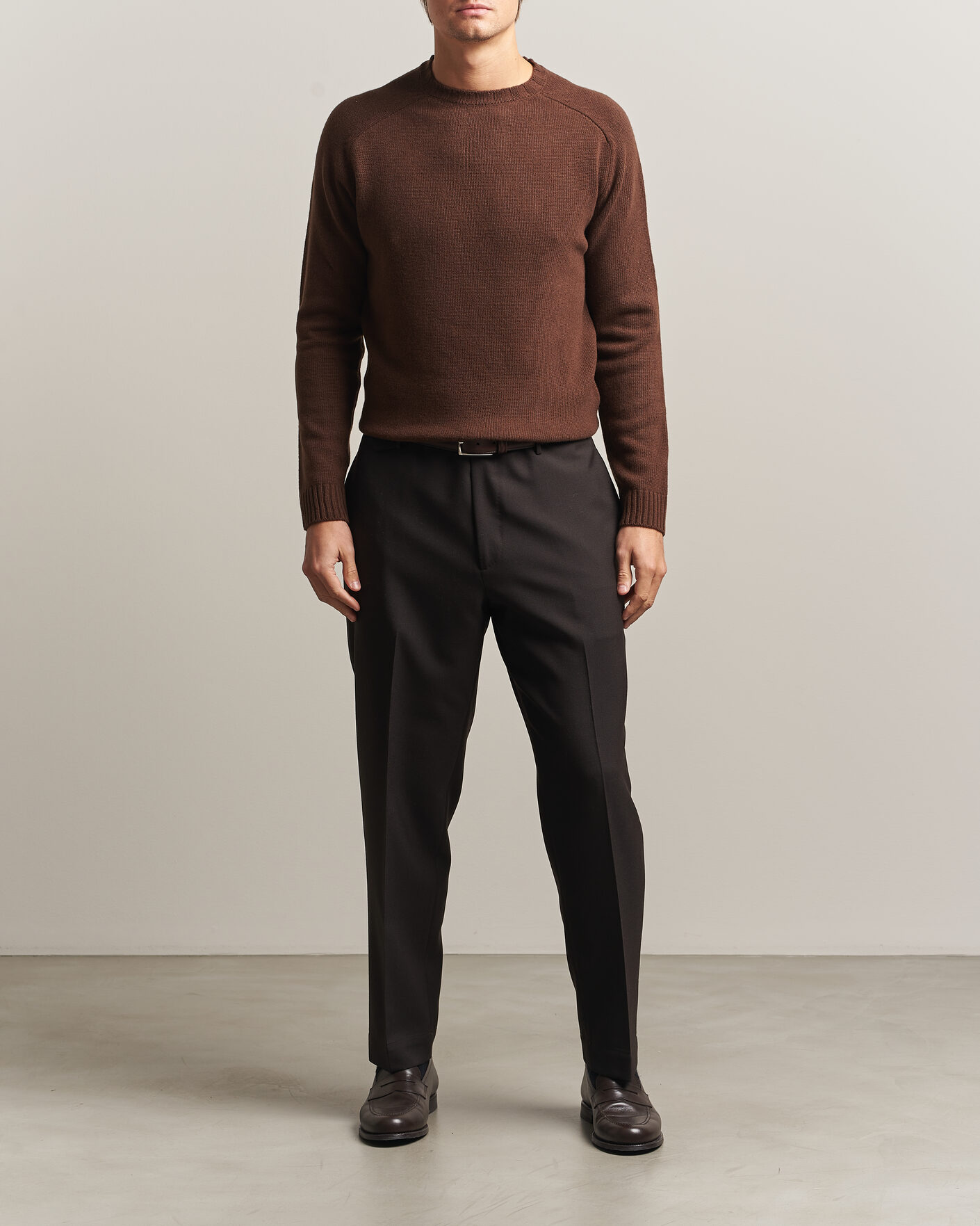 Herre | Trøjer | Morgano | Heavy Knitted Wool/Cashmere Crewneck Dark Brown