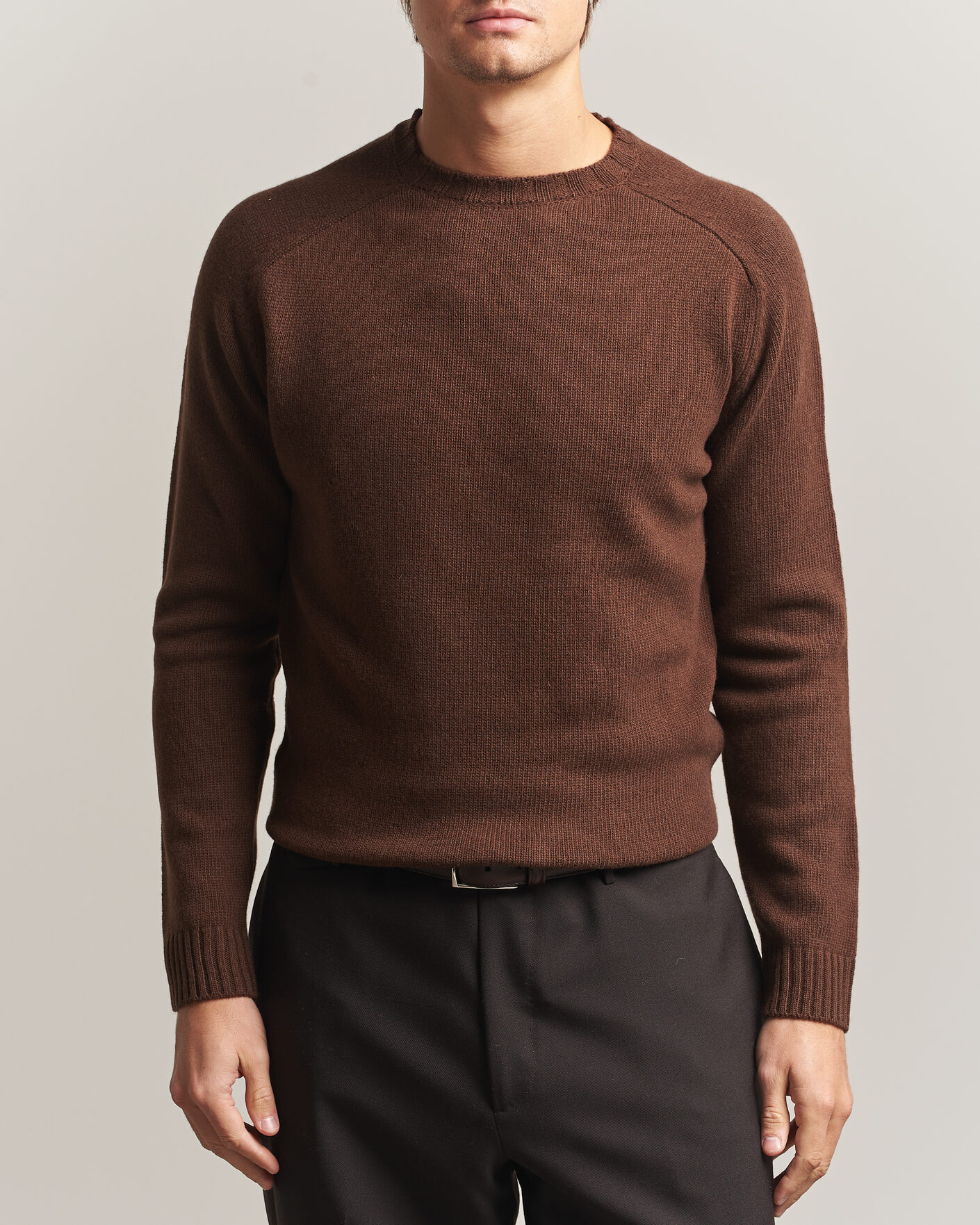 Herre | Trøjer | Morgano | Heavy Knitted Wool/Cashmere Crewneck Dark Brown