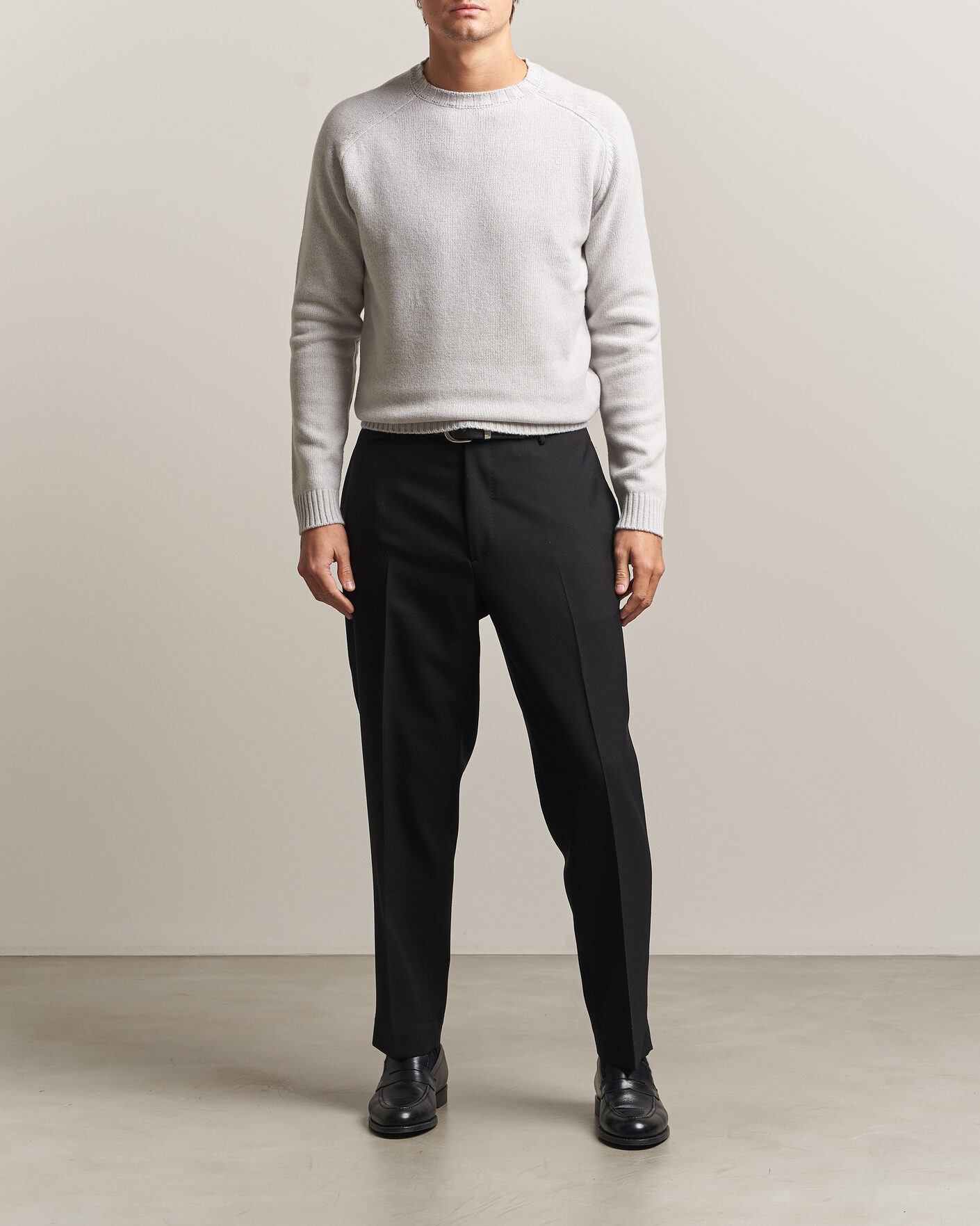 Herre | Trøjer | Morgano | Heavy Knitted Wool/Cashmere Crewneck Light Grey