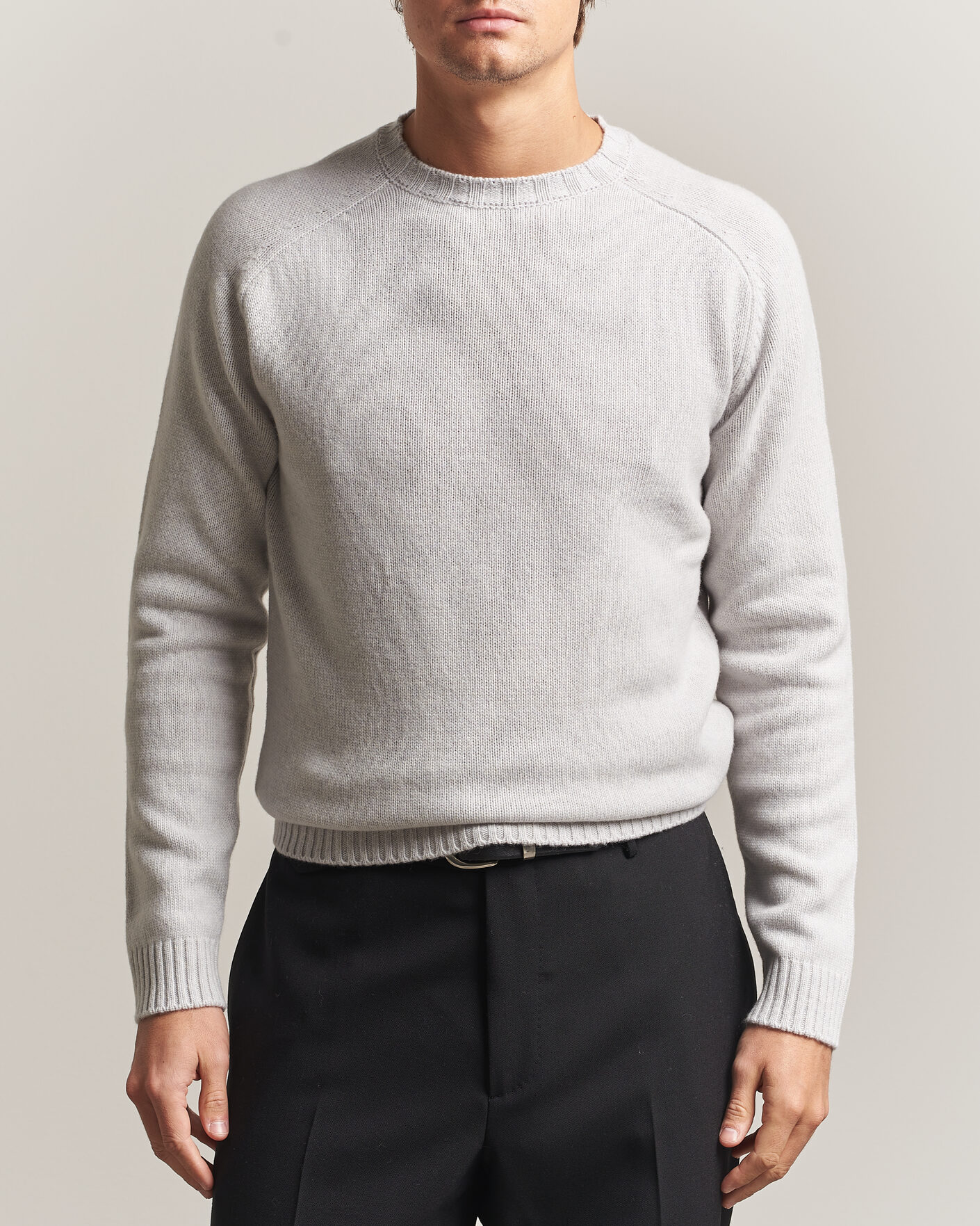 Herre | Trøjer | Morgano | Heavy Knitted Wool/Cashmere Crewneck Light Grey