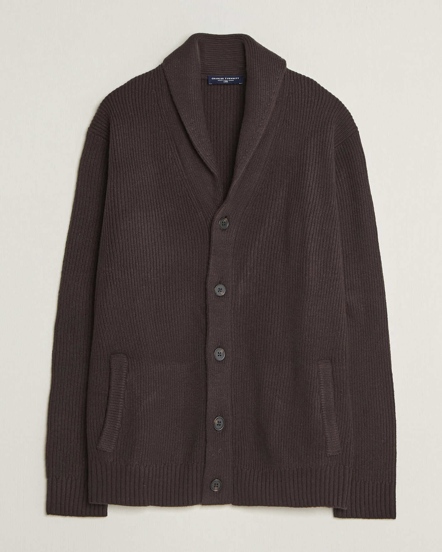 Herre | Trøjer | Charles Tyrwhitt | Chunky Merino Shawl Neck Cardigan Chocolate