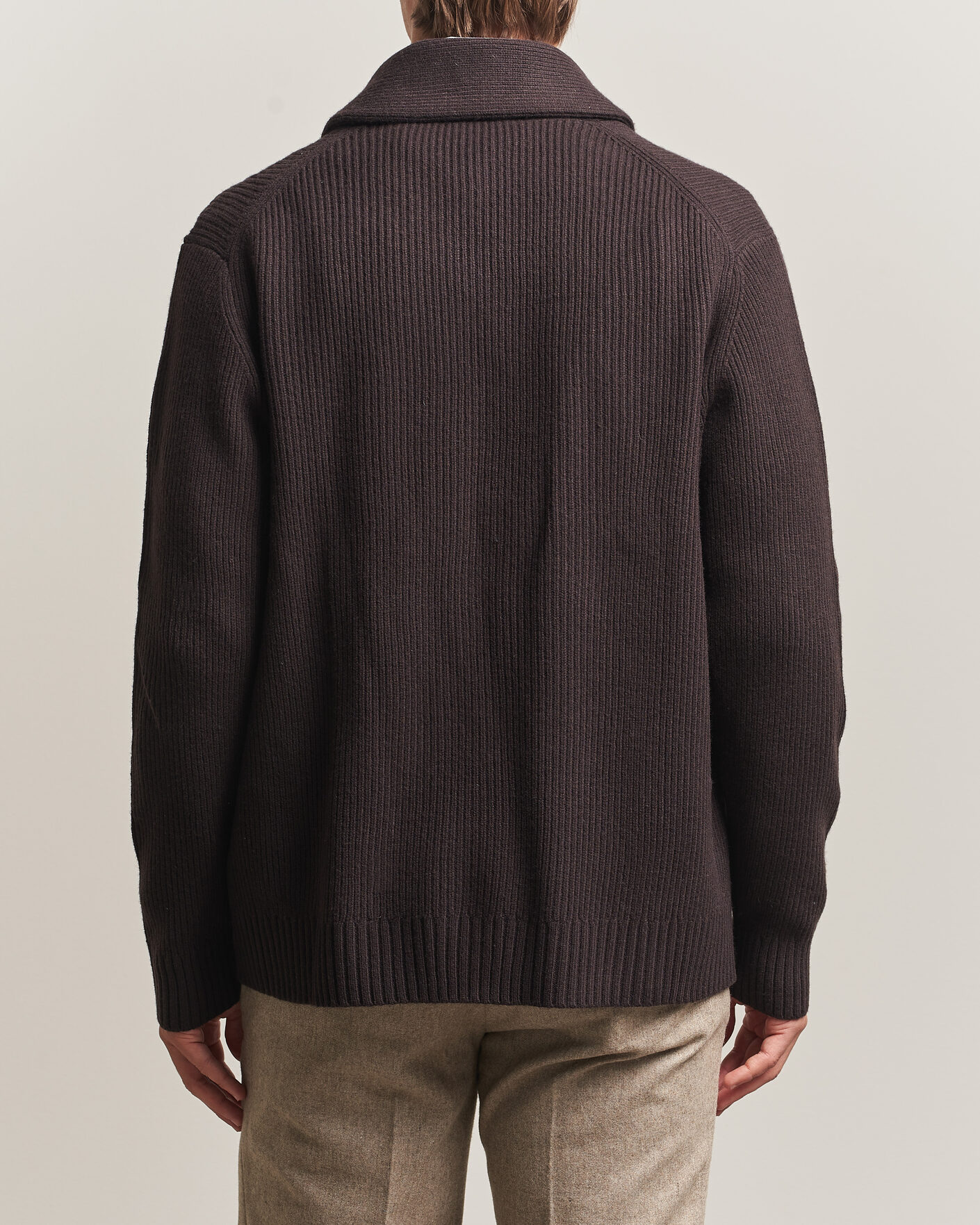 Herre | Trøjer | Charles Tyrwhitt | Chunky Merino Shawl Neck Cardigan Chocolate