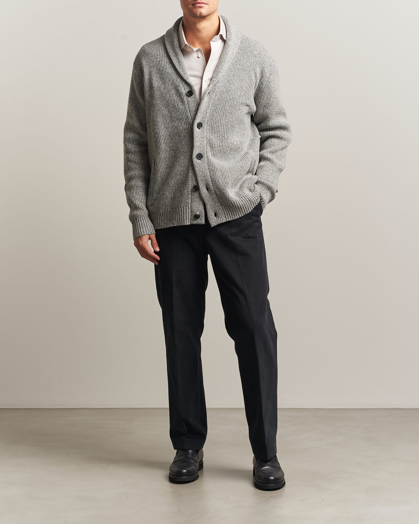 Herre | Trøjer | Charles Tyrwhitt | Chunky Merino Shawl Neck Cardigan Grey