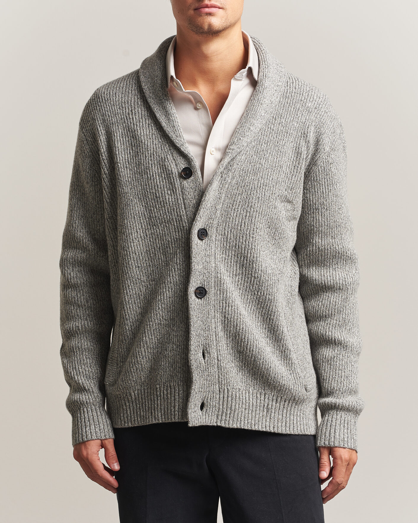 Herre | Trøjer | Charles Tyrwhitt | Chunky Merino Shawl Neck Cardigan Grey