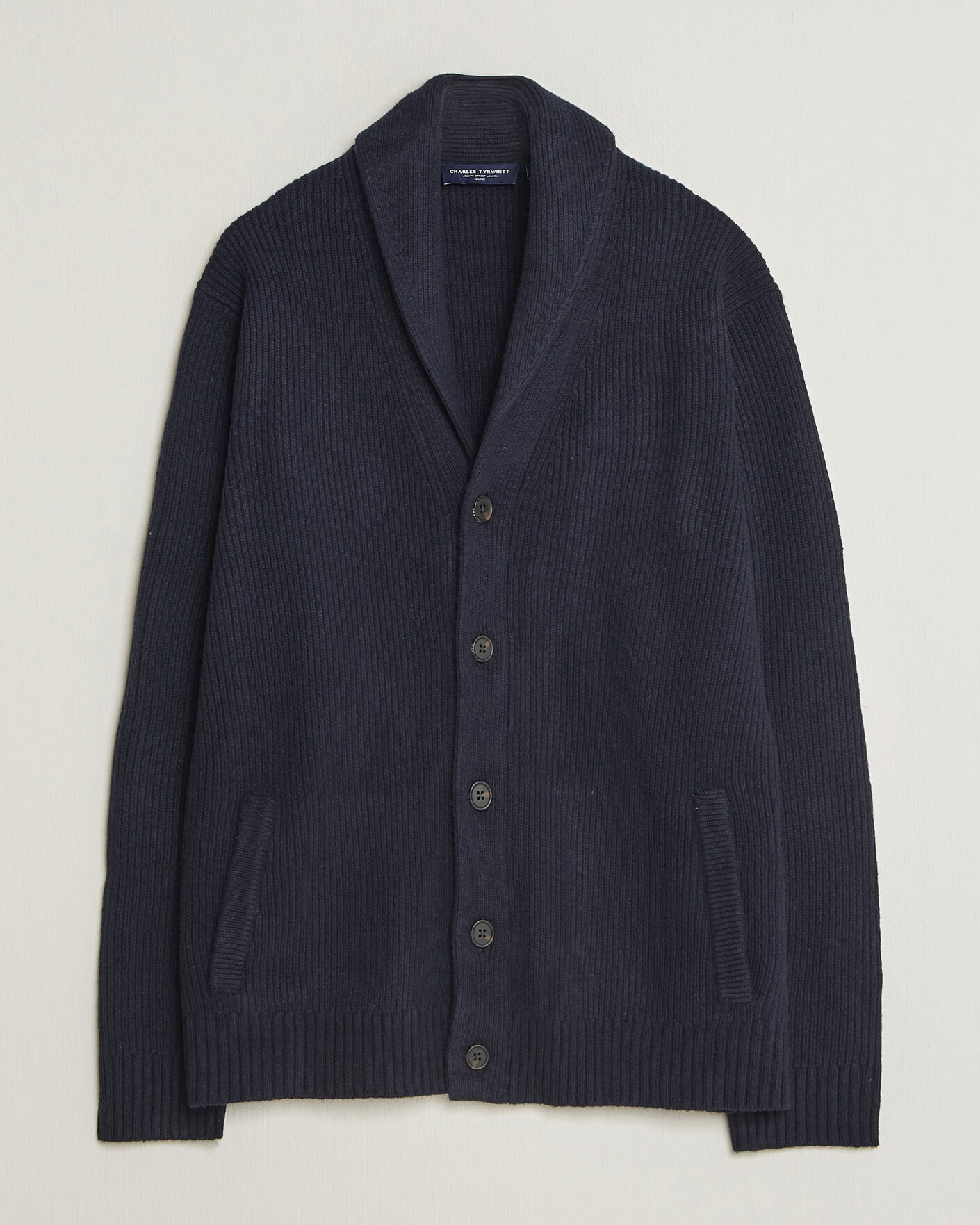 Herre | Trøjer | Charles Tyrwhitt | Chunky Merino Shawl Neck Cardigan Navy