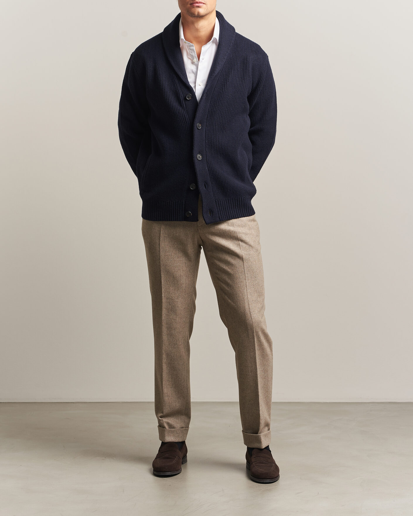 Herre | Trøjer | Charles Tyrwhitt | Chunky Merino Shawl Neck Cardigan Navy