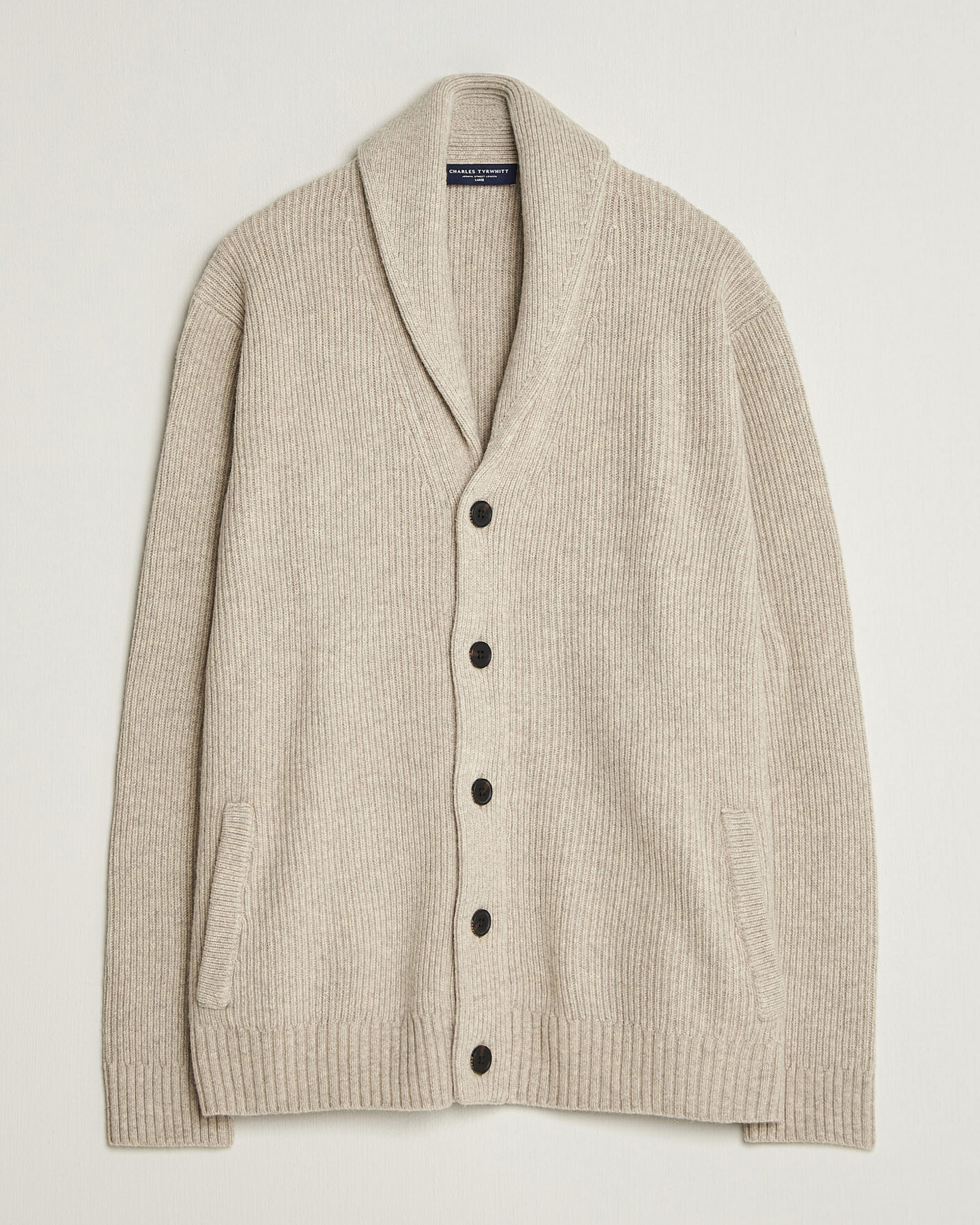 Herre | Trøjer | Charles Tyrwhitt | Chunky Merino Shawl Neck Cardigan Oat
