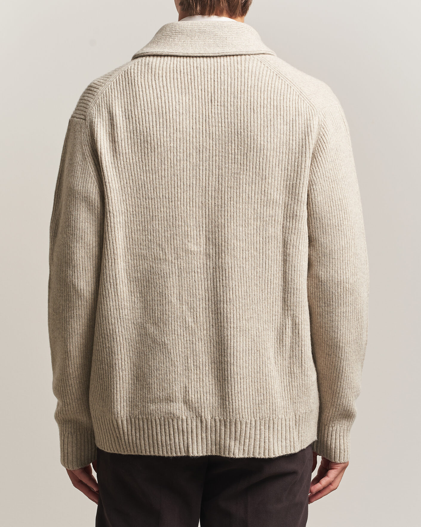 Herre | Trøjer | Charles Tyrwhitt | Chunky Merino Shawl Neck Cardigan Oat