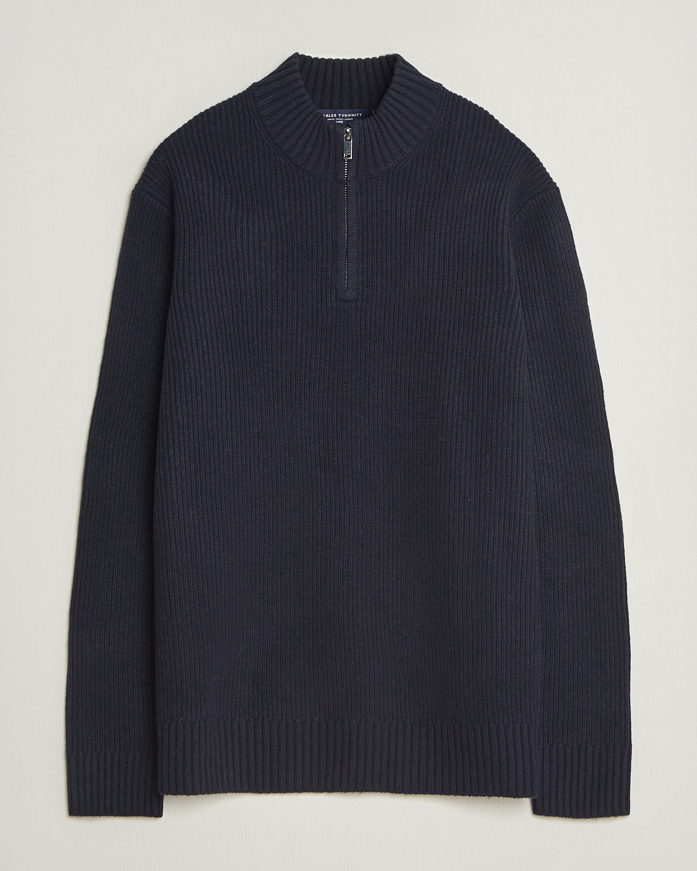 Herre | Trøjer | Charles Tyrwhitt | Chunky Merino Zip Neck Navy