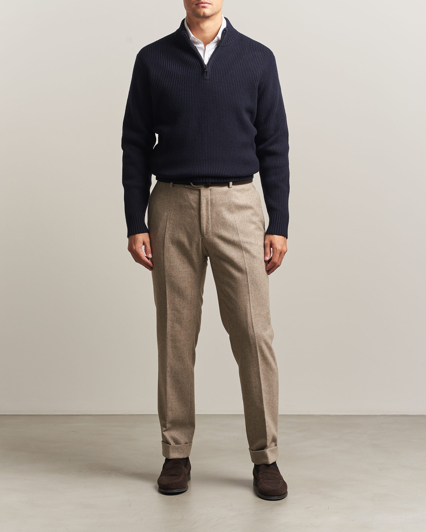 Herre | Trøjer | Charles Tyrwhitt | Chunky Merino Zip Neck Navy