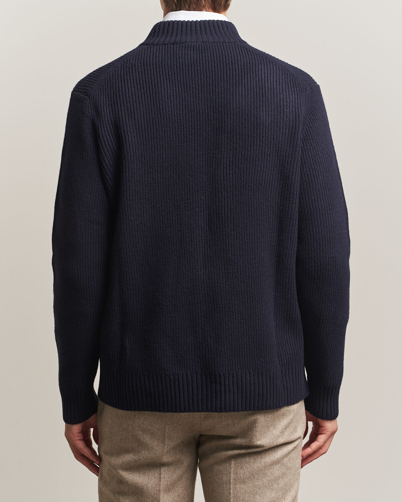Herre | Trøjer | Charles Tyrwhitt | Chunky Merino Zip Neck Navy