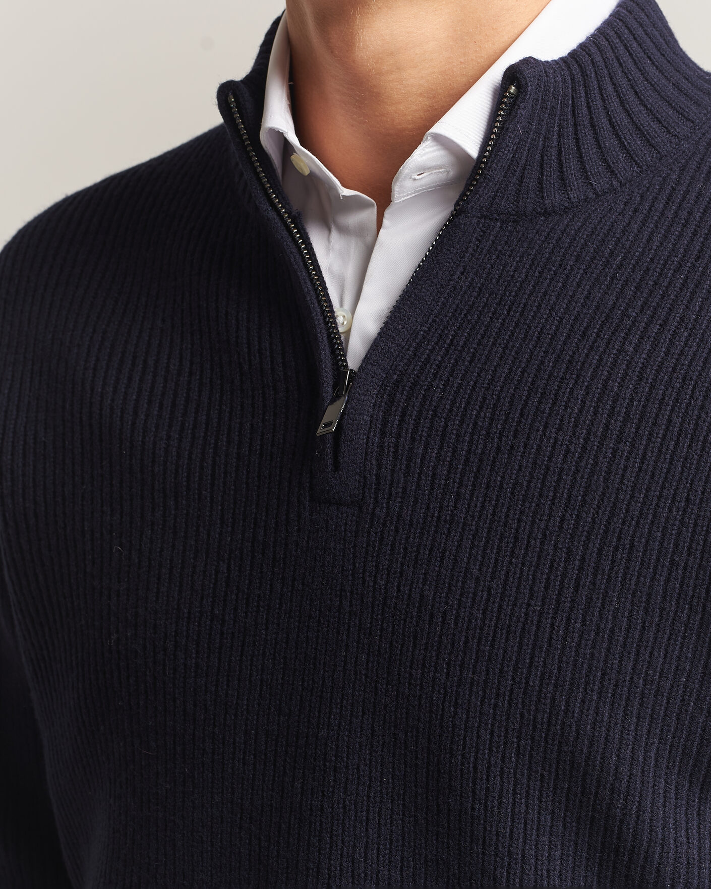 Herre | Trøjer | Charles Tyrwhitt | Chunky Merino Zip Neck Navy