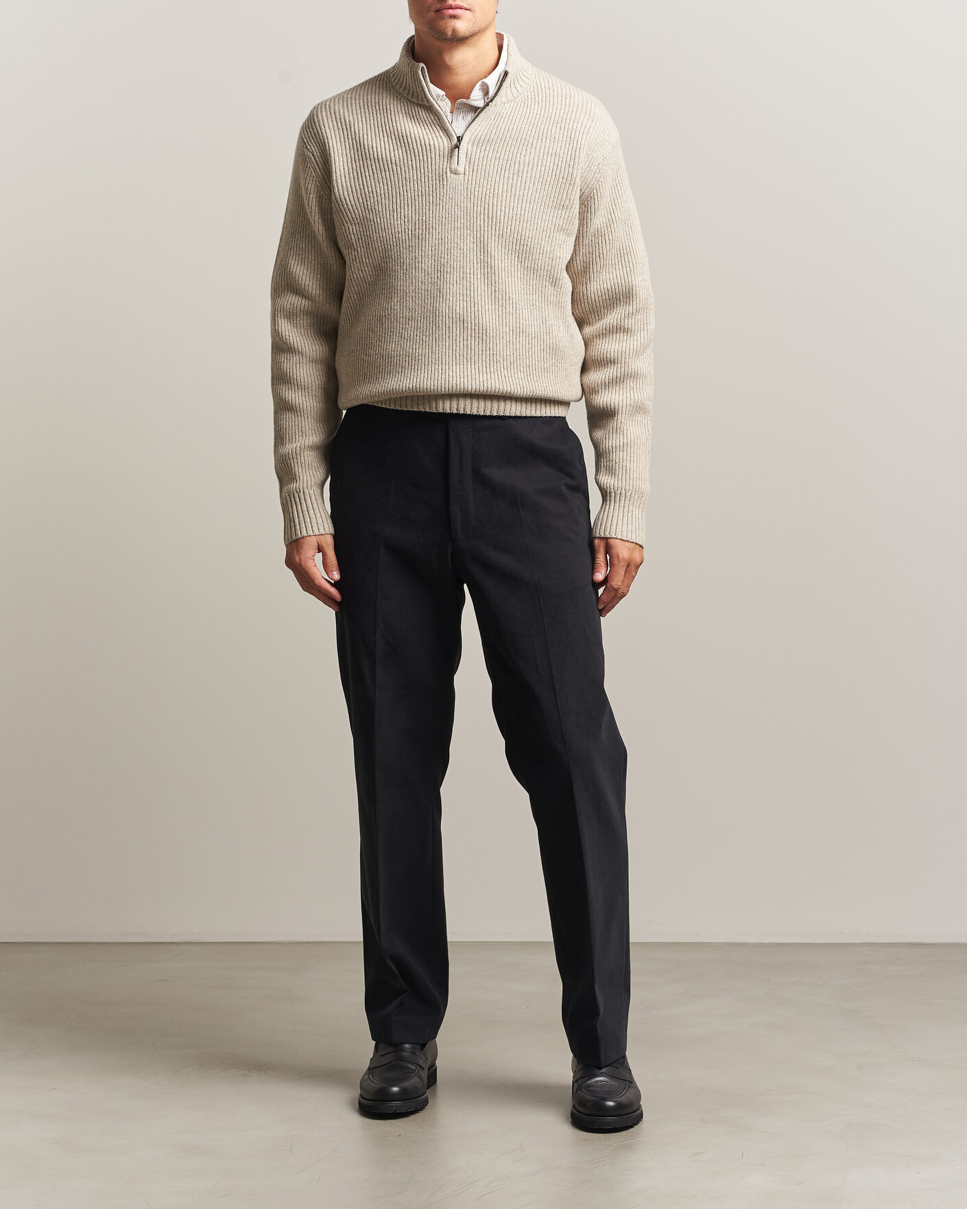 Herre | Trøjer | Charles Tyrwhitt | Chunky Merino Zip Neck Oat