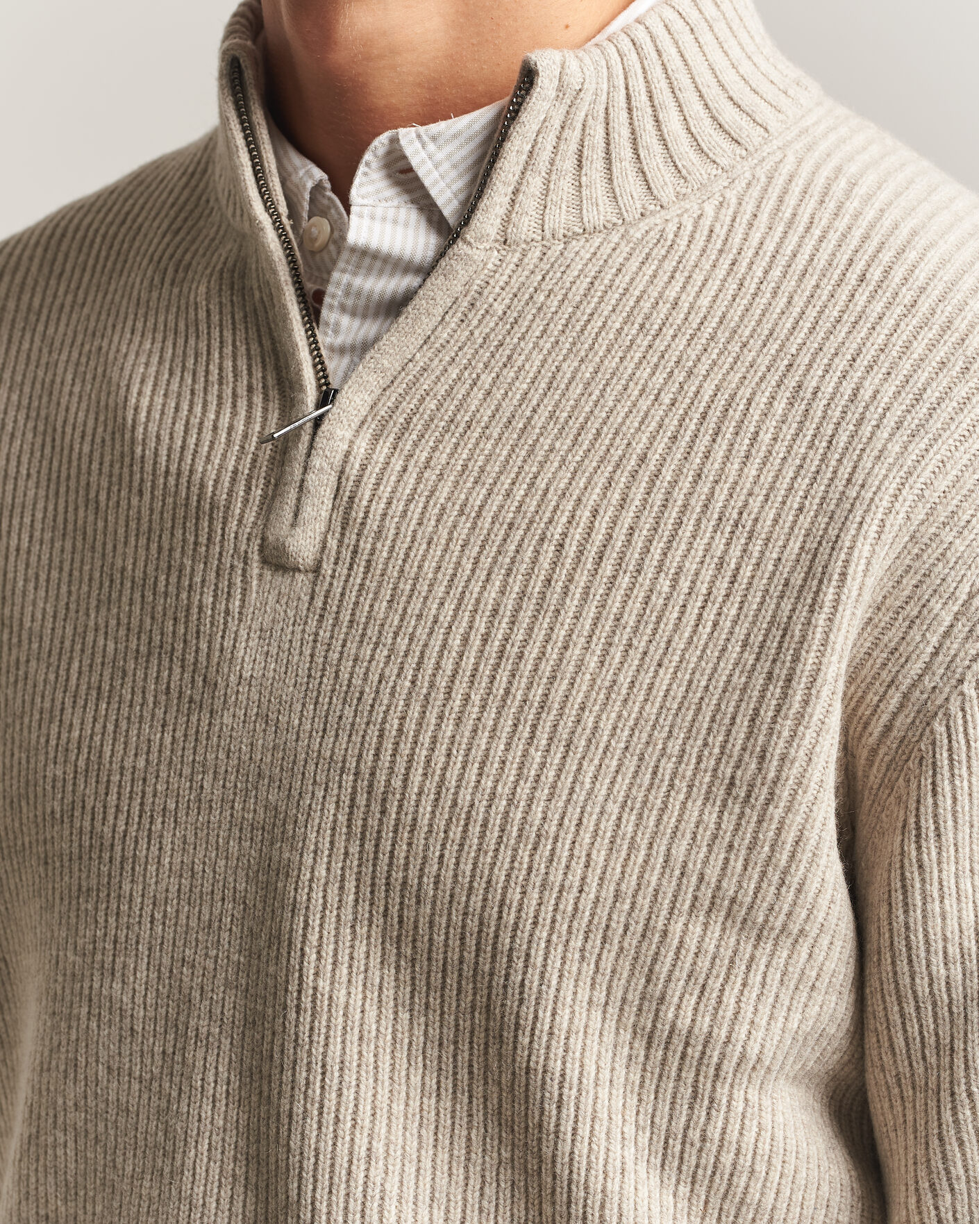 Herre | Trøjer | Charles Tyrwhitt | Chunky Merino Zip Neck Oat